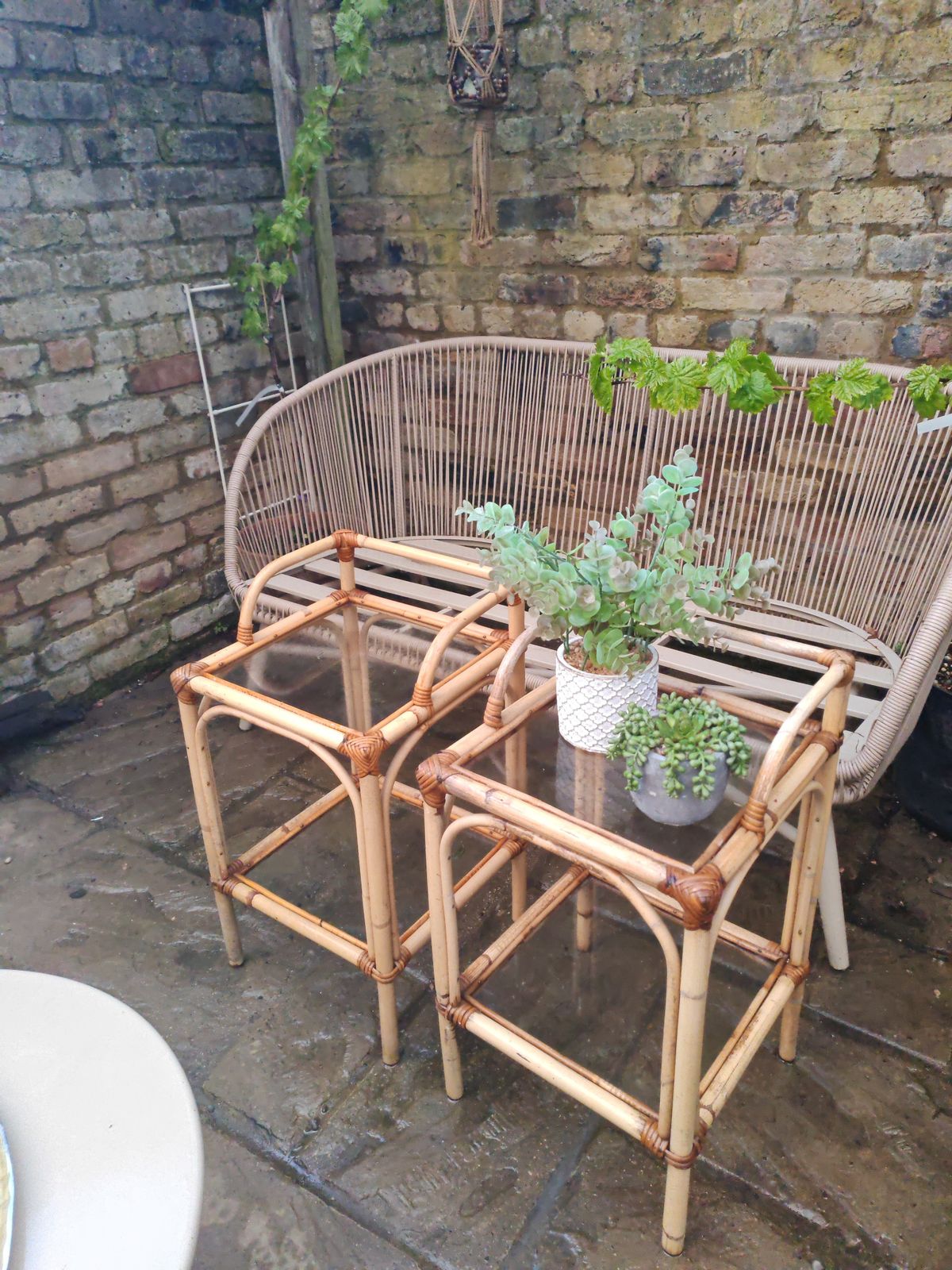 A Pair Ofmid Century Bamboo And Glass Side Tables