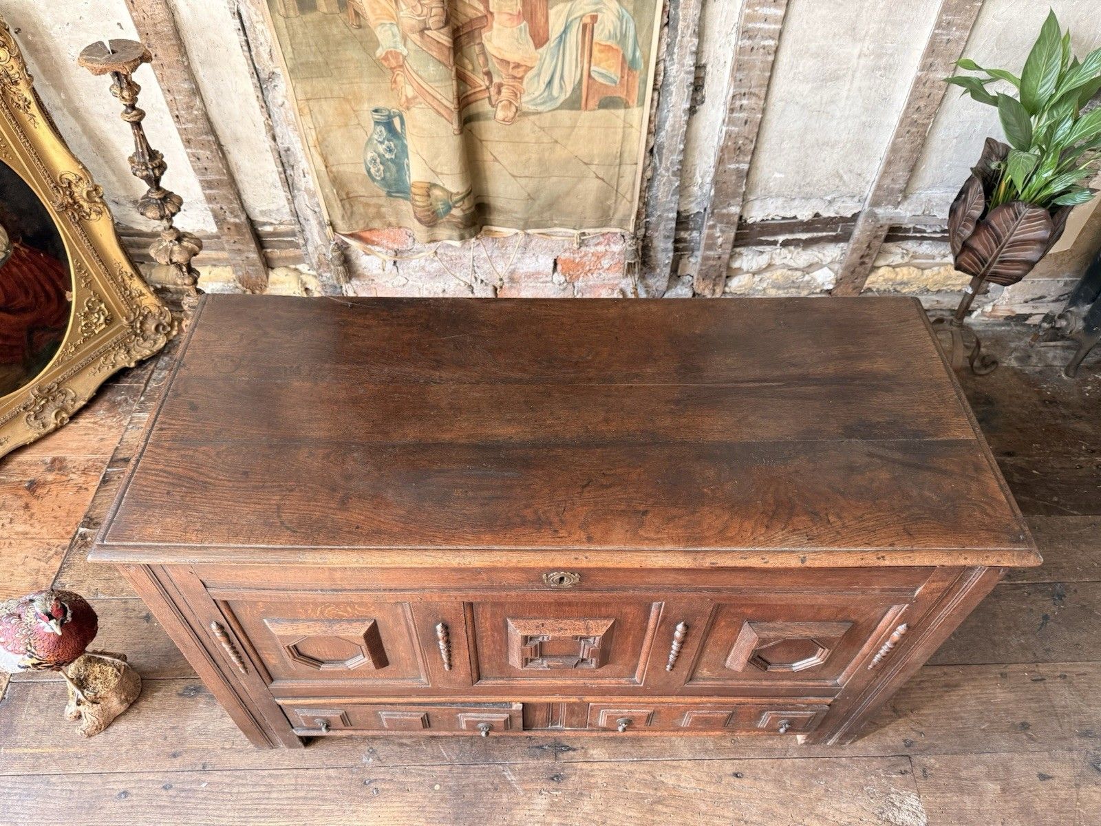 Rare Original  English Antique Geometric George Lll Carved Mule Chest Coffer photo 899.0