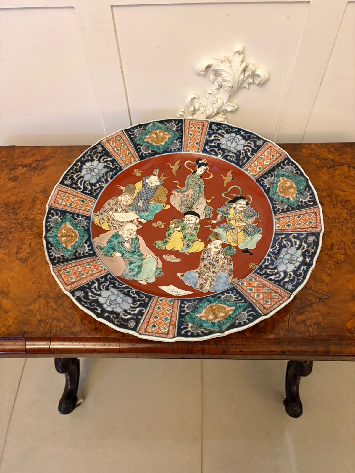 Antique Pair Of Large Japanese Imari Porcelain Chargers Depicting The Seven Lucky Gods photo furniture