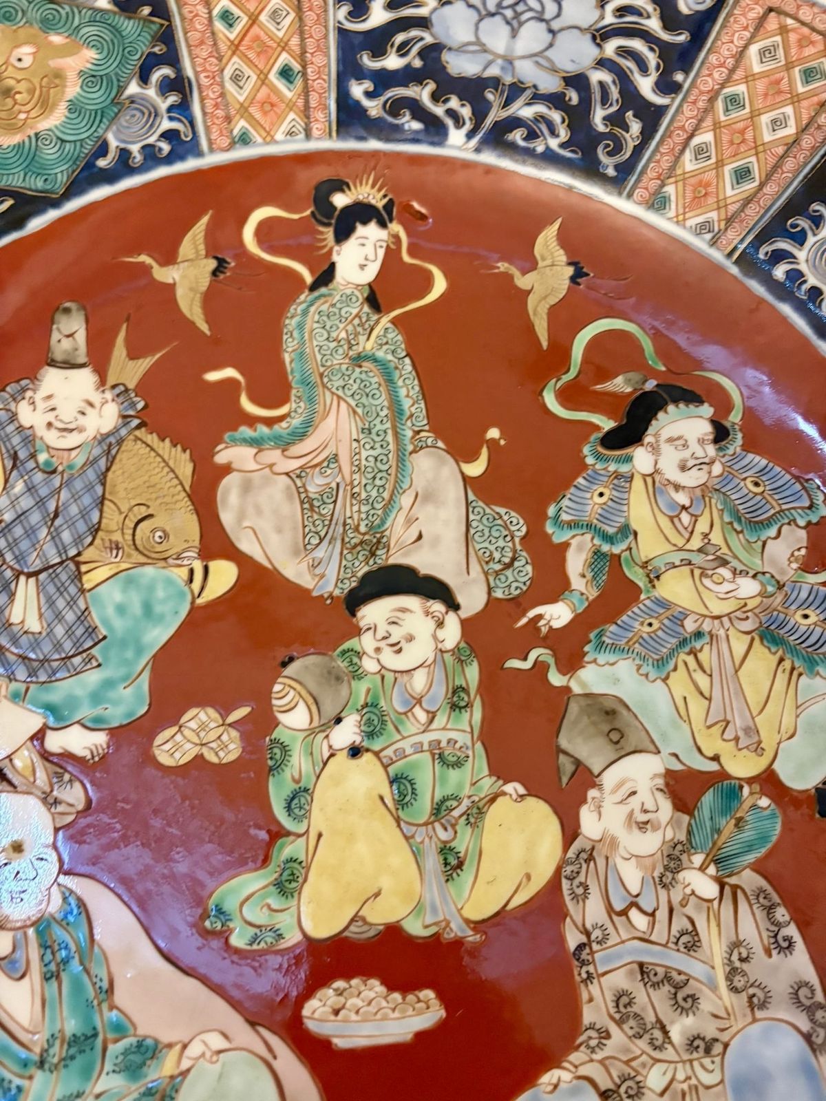 Antique Pair Of Large Japanese Imari Porcelain Chargers Depicting The Seven Lucky Gods photo Home Decor