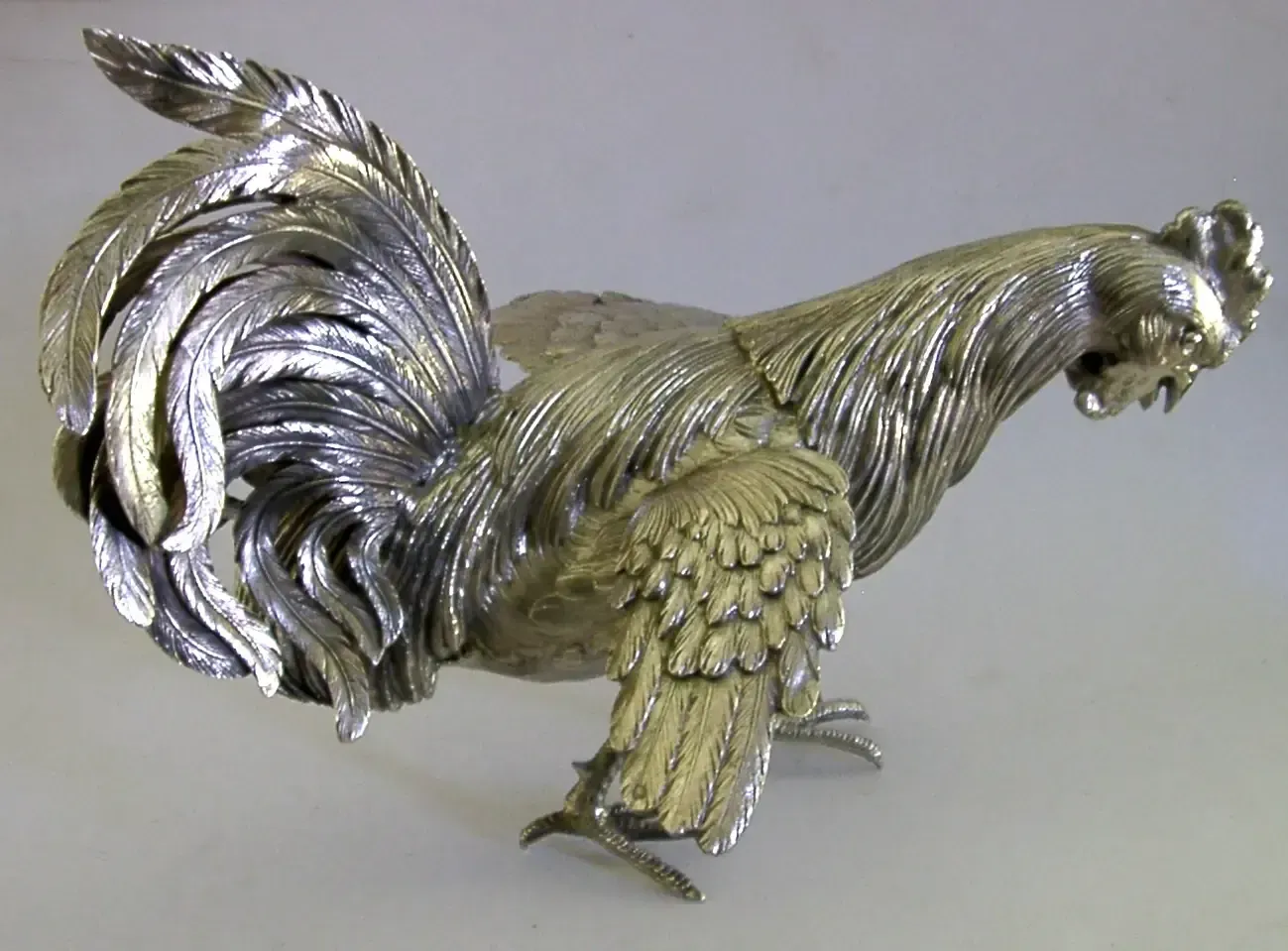 Huge 854g French Sterling Silver Cockerel Rooster Chicken Bird C1920 Antique photo furniture