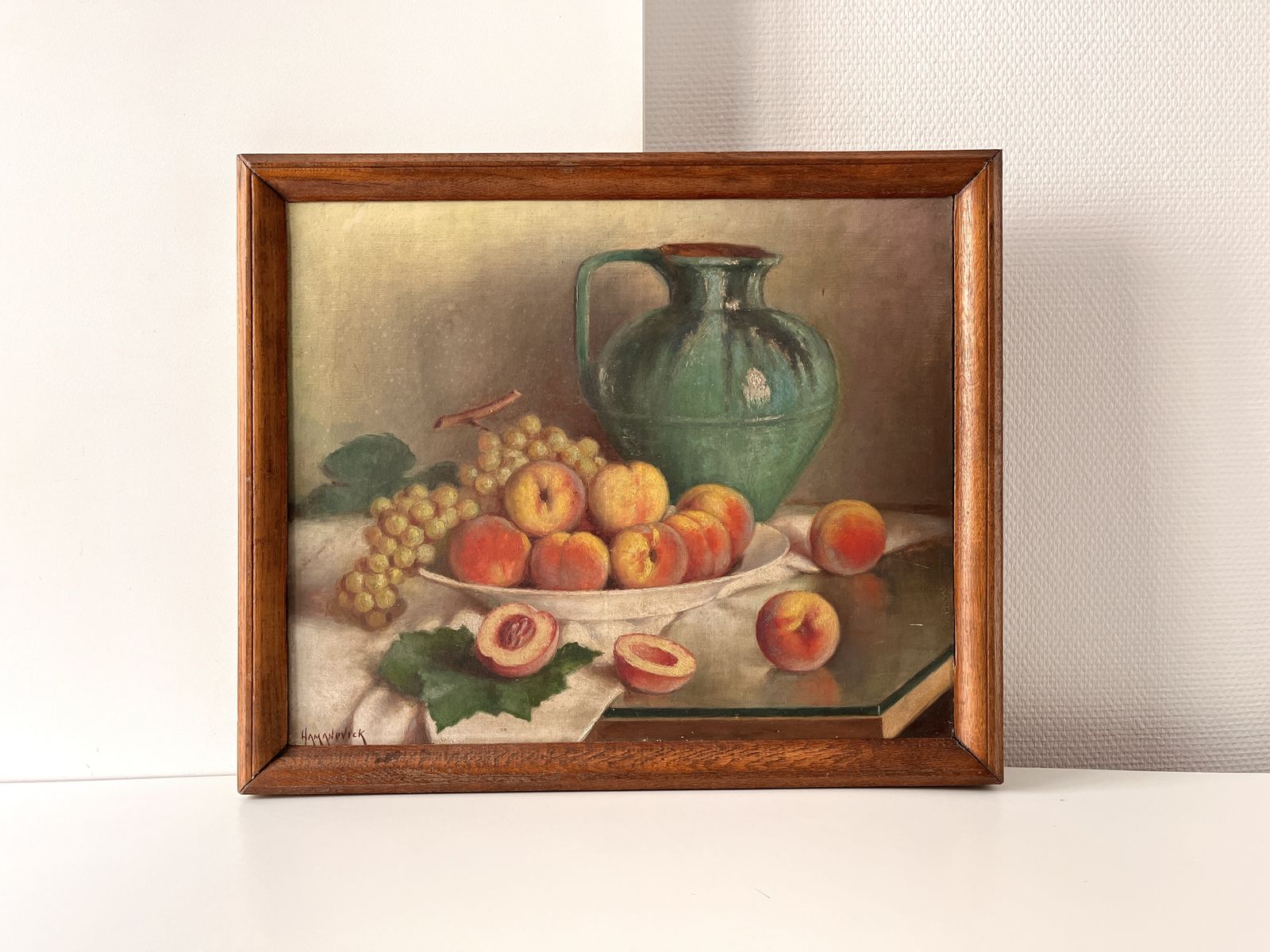 Original 1920's Framed Still Life Oil On Canvas, Antique Fruits Painting Signed By Gaston Hamanovick