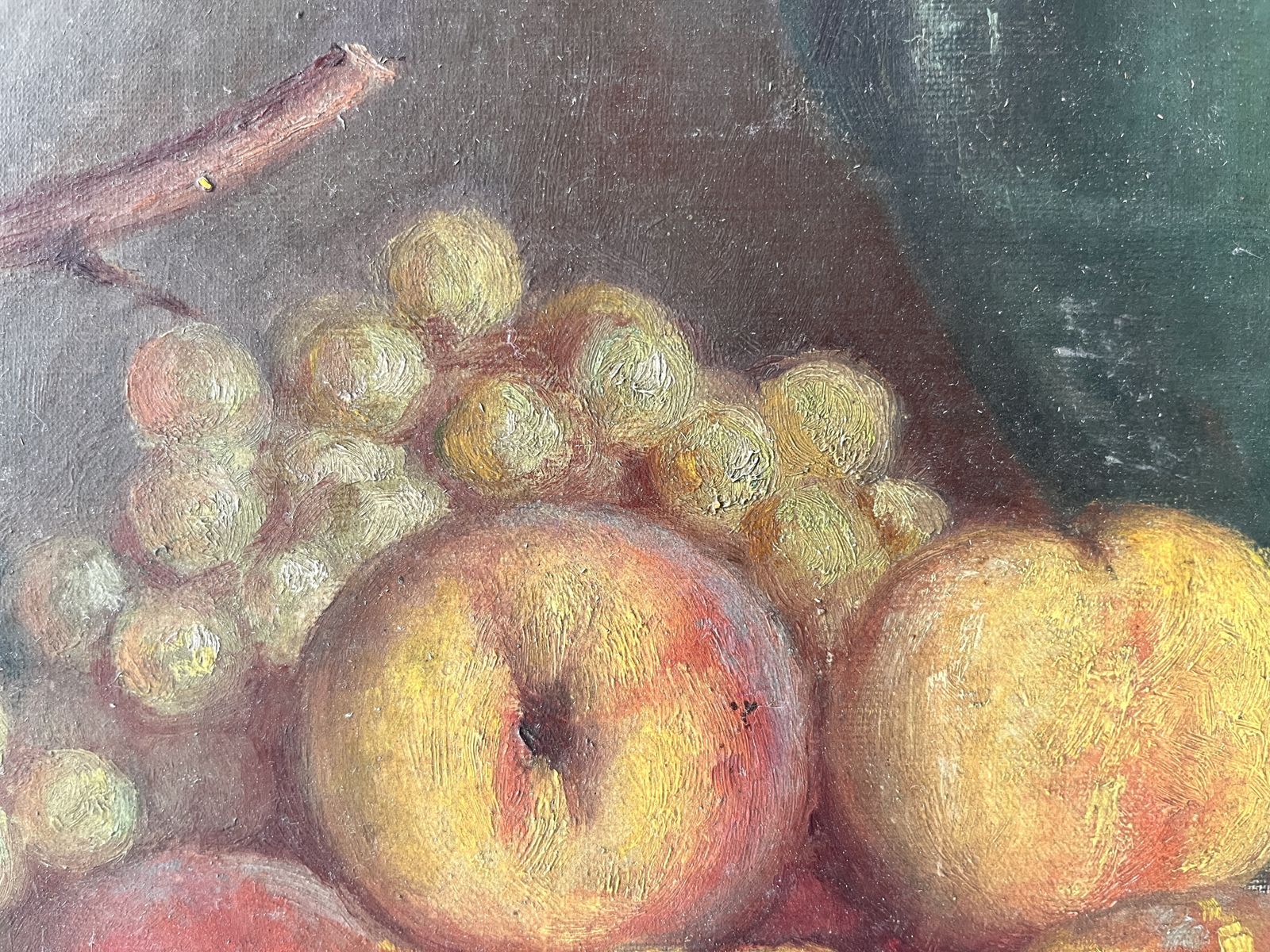 Original 1920's Framed Still Life Oil On Canvas, Antique Fruits Painting Signed By Gaston Hamanovick photo vintage