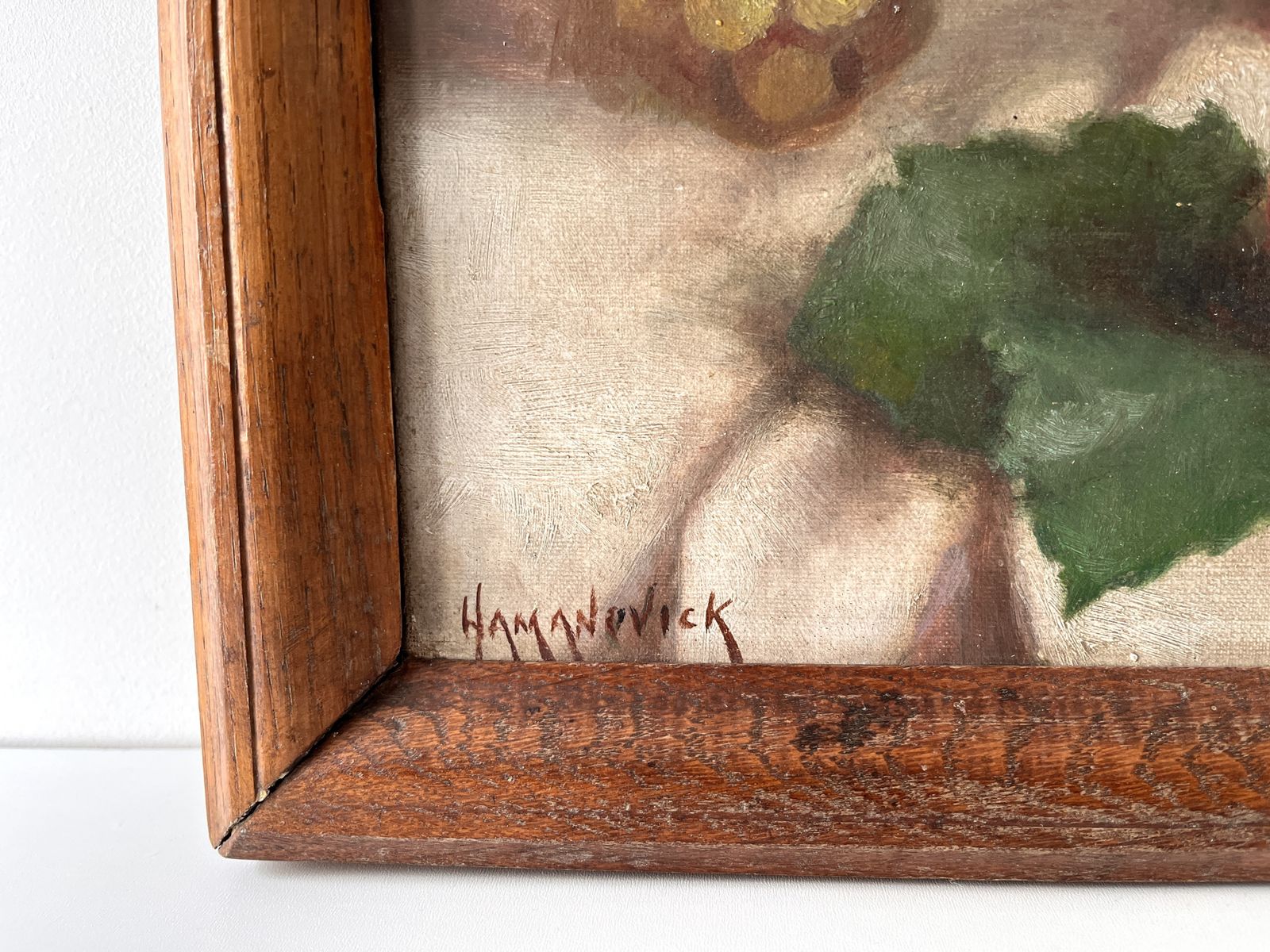 Art Original 1920's Framed Still Life Oil On Canvas, Antique Fruits Painting Signed By Gaston Hamanovick photo