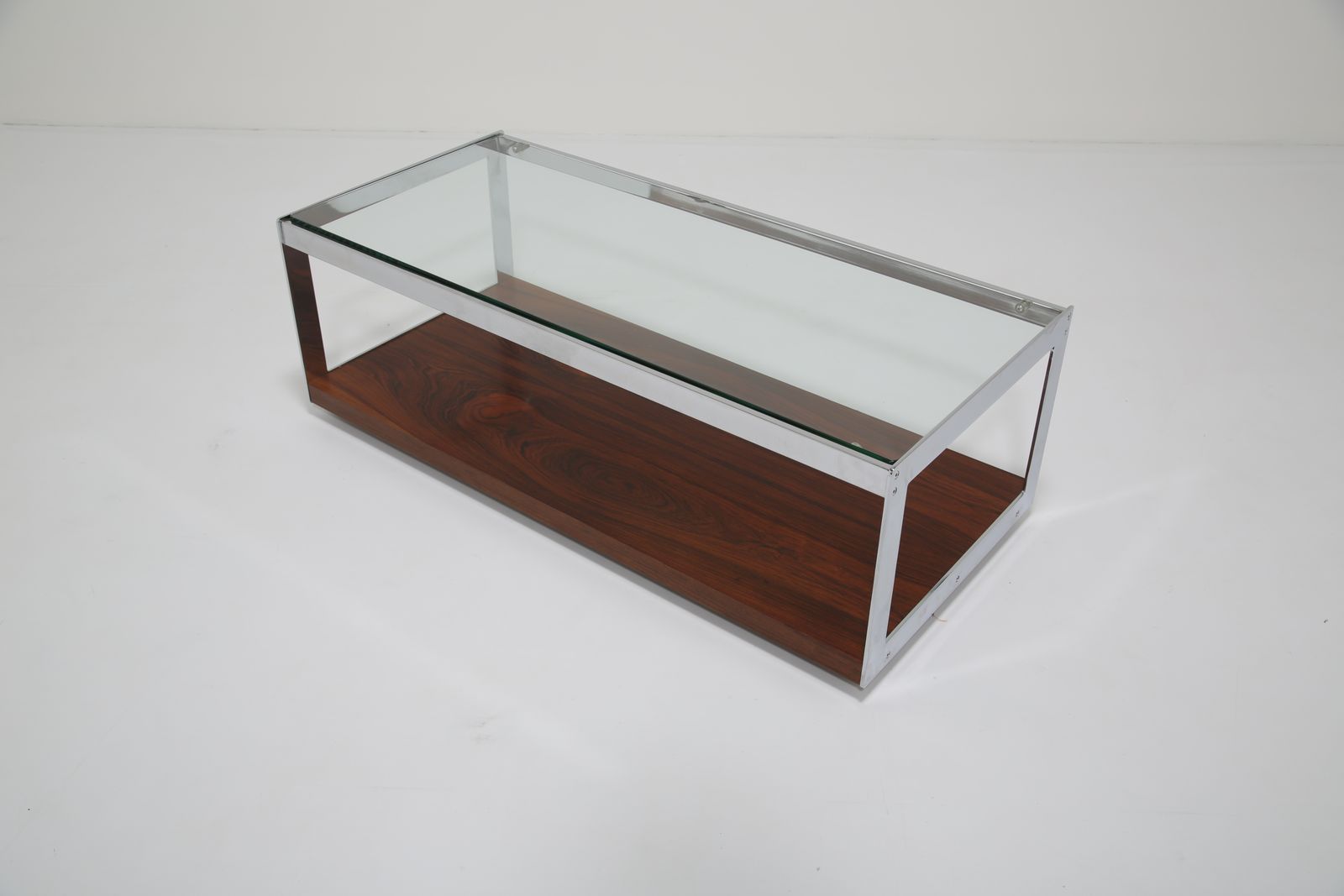 Richard Young For Merrow Associates: Architectural Rosewood, Chrome & Glass Coffee Table, Uk, 1960s photo vintage