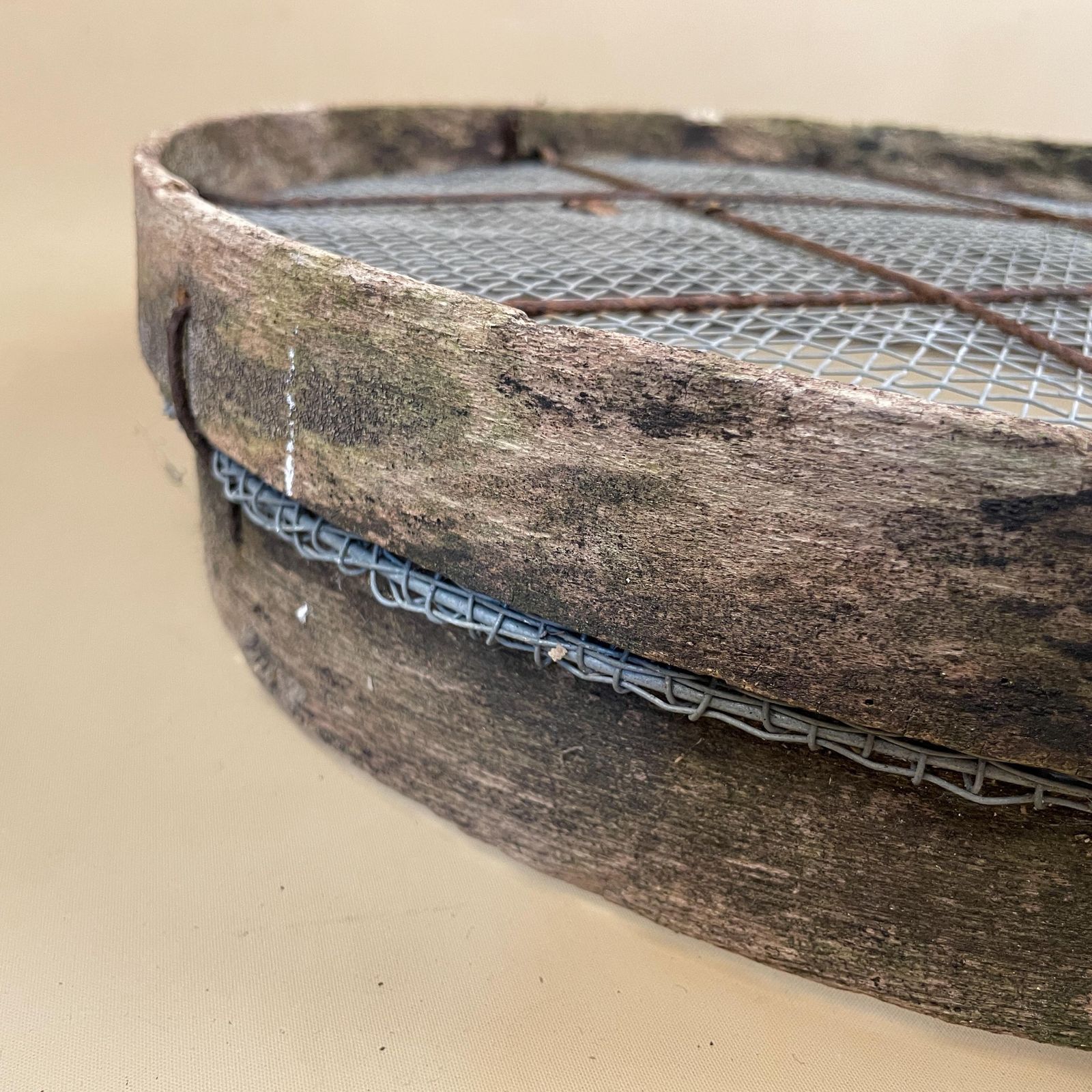 Antique Wooden Grain Sifter Sieve Metal Mesh Rustic Round Farmhouse Drying Tray Vintage Cottage Garden Decor photo buy