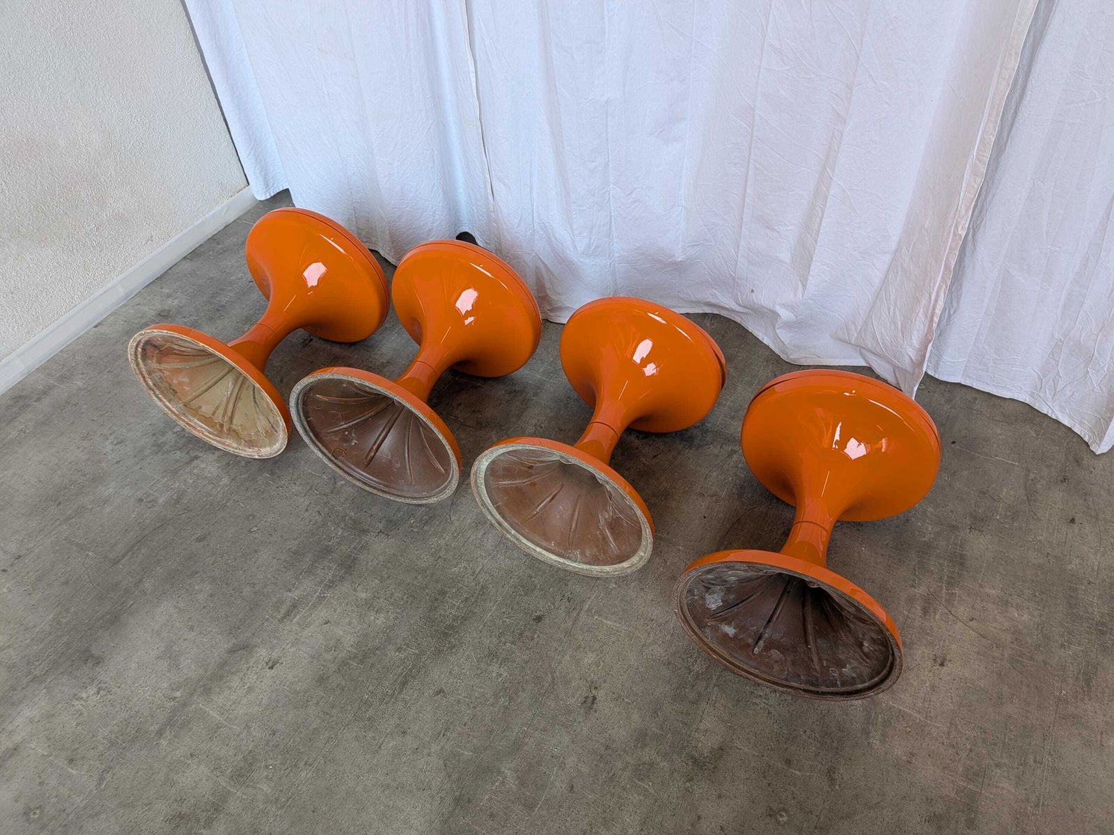 Set Of 4 Vintage Mushroom Stools, Retro Orange 1960s Space Age Meblo Jurček photo buy