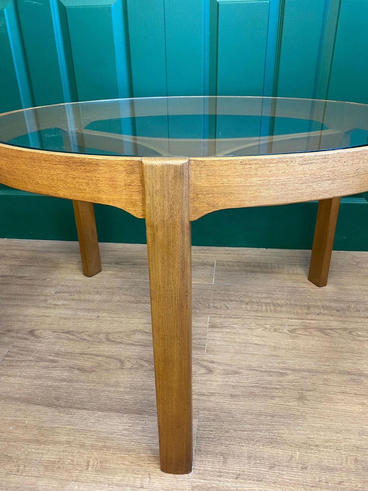 Mid Century 1960s Danish Style Teak Nathan Trinity Circular Glass Coffee Table Nest Of Tables photo vinterior