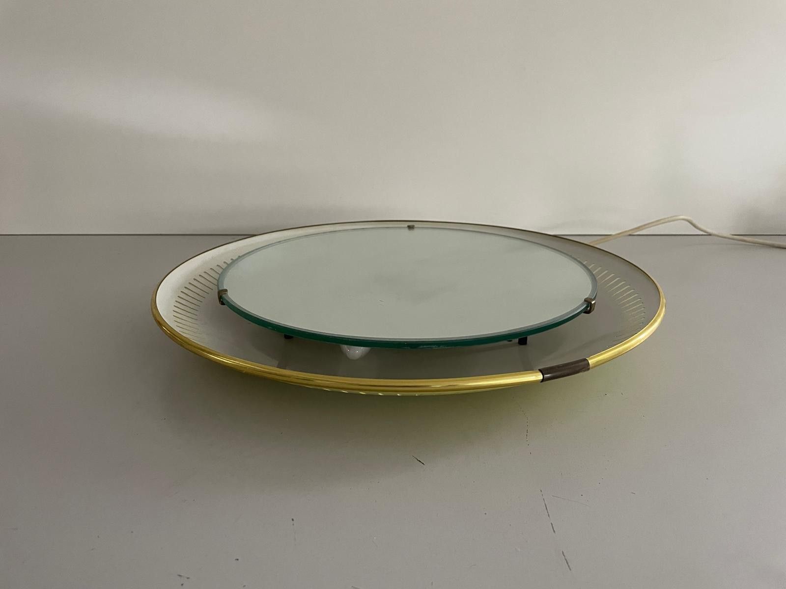 photo buy Mid Century Round Yellow And White Wall Mirror With Light By Hillebrand, 1950s