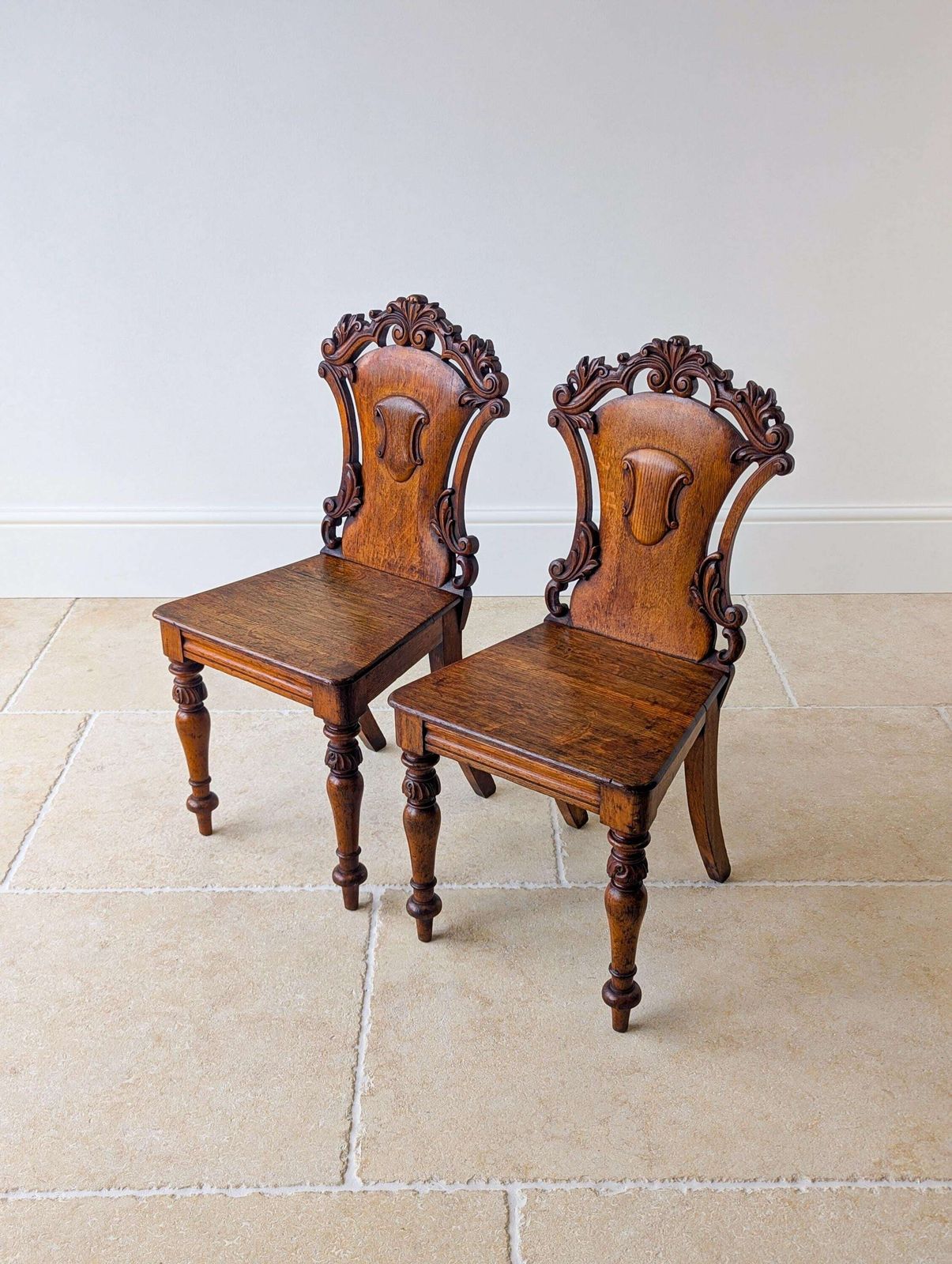 photo furniture Pair Of Antique Victorian Oak Hall Chairs C.1870