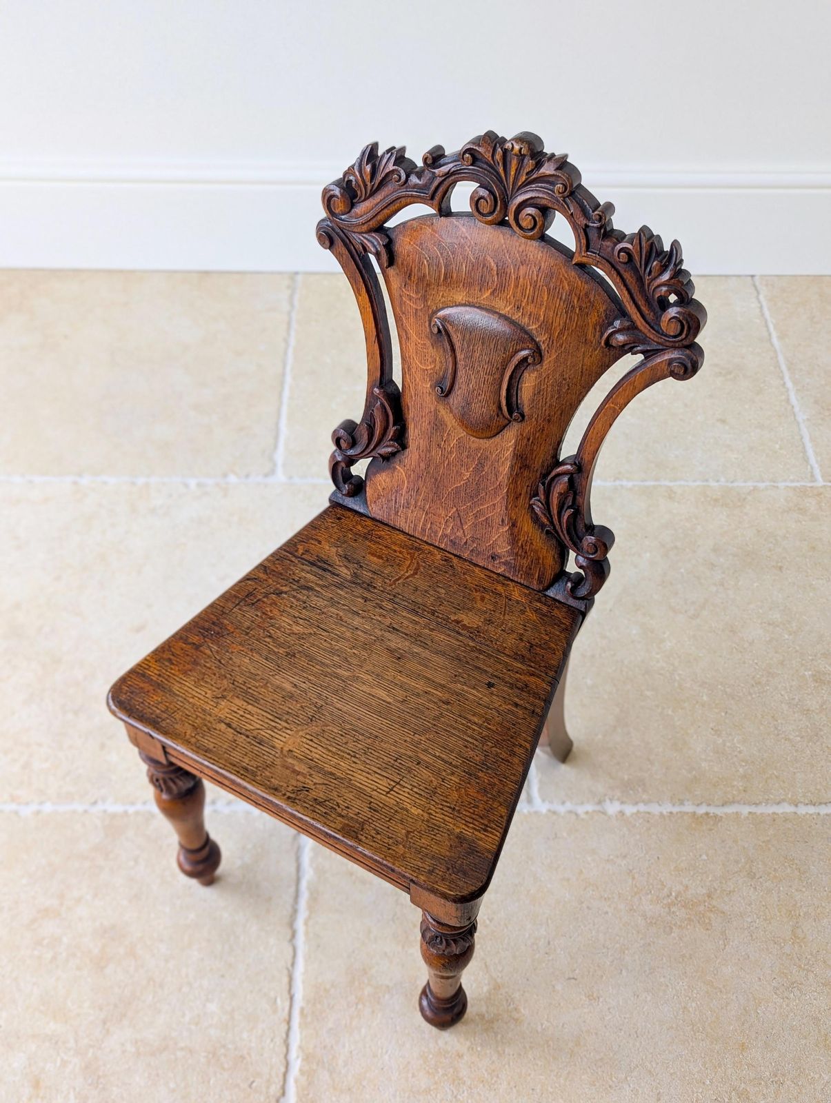 photo for sale Pair Of Antique Victorian Oak Hall Chairs C.1870