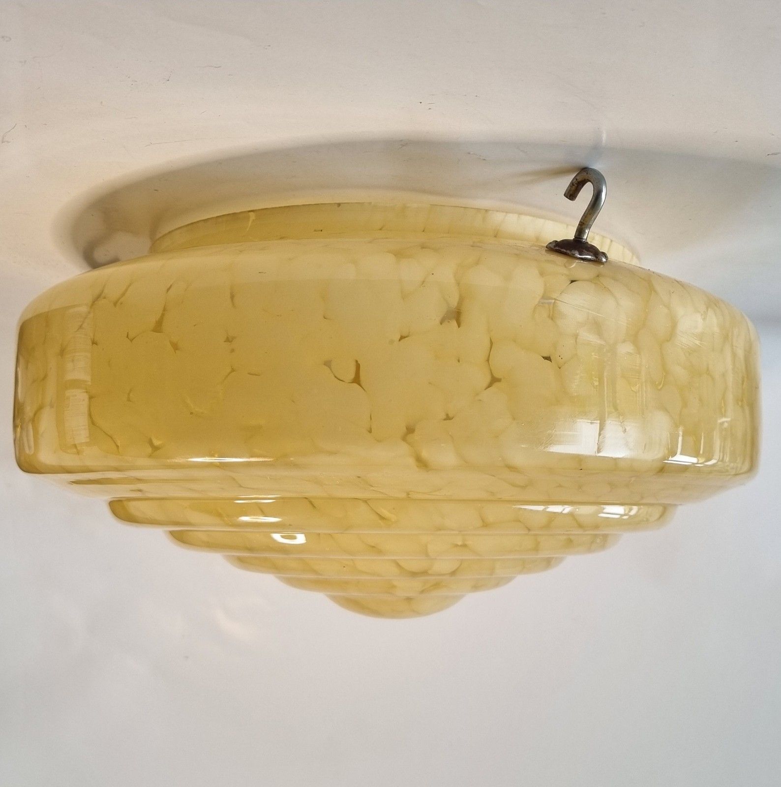 Vintage 1930's Art Deco Stepped Ceiling Fly Catcher Marbled Glass Light Shade photo for sale