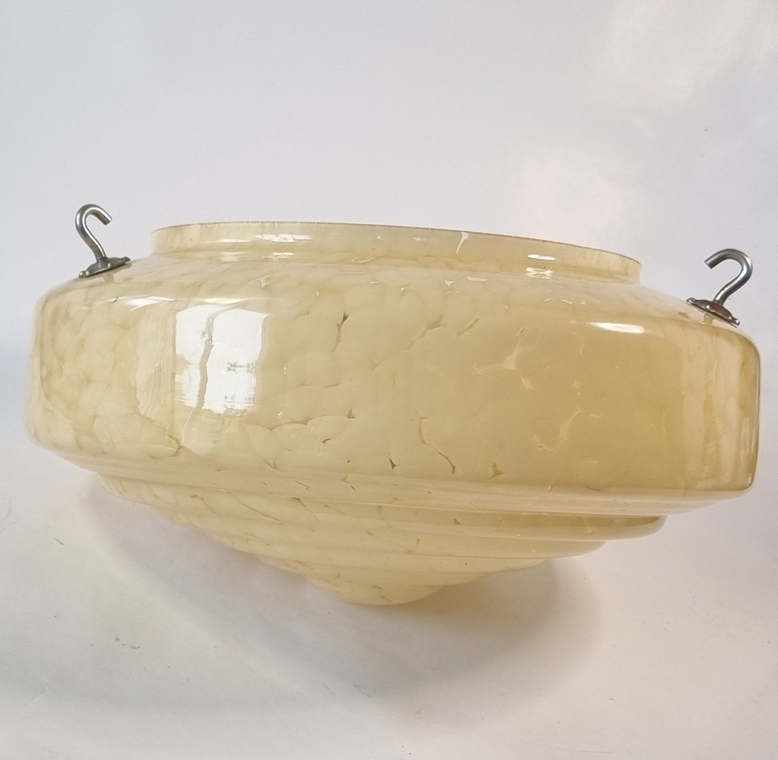 Vintage 1930's Art Deco Stepped Ceiling Fly Catcher Marbled Glass Light Shade photo vintage