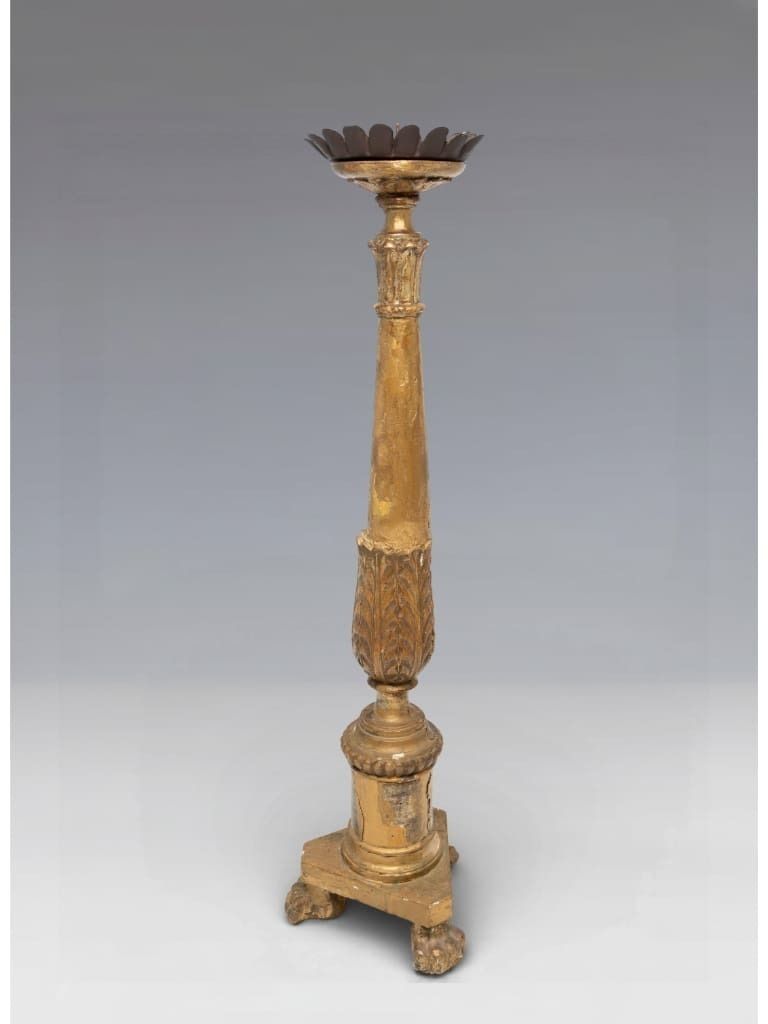 A Continental Naïve Giltwood Pricket Candlestick, 19th Century