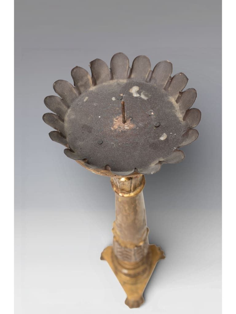 A Continental Naïve Giltwood Pricket Candlestick, 19th Century photo buy