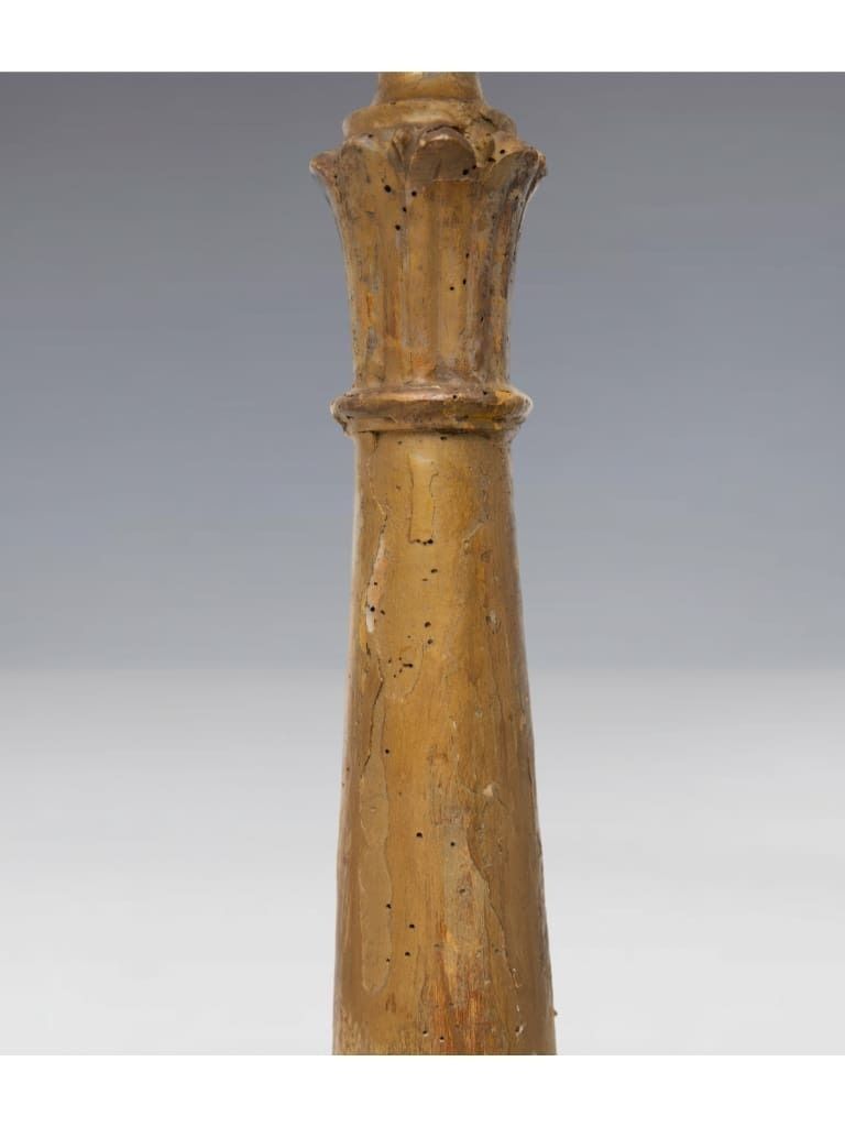 A Continental Naïve Giltwood Pricket Candlestick, 19th Century photo vintage