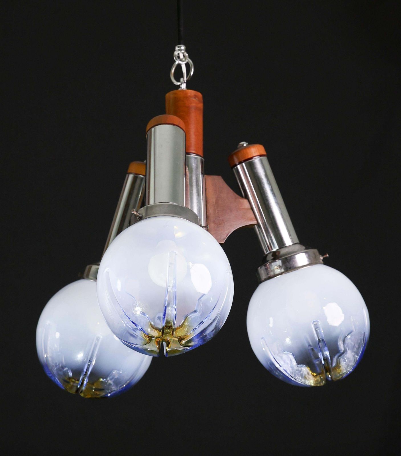 Italian Midcentury 3 Light Turquoise Blu Murano Glass Chandelier By Mazzega photo for sale