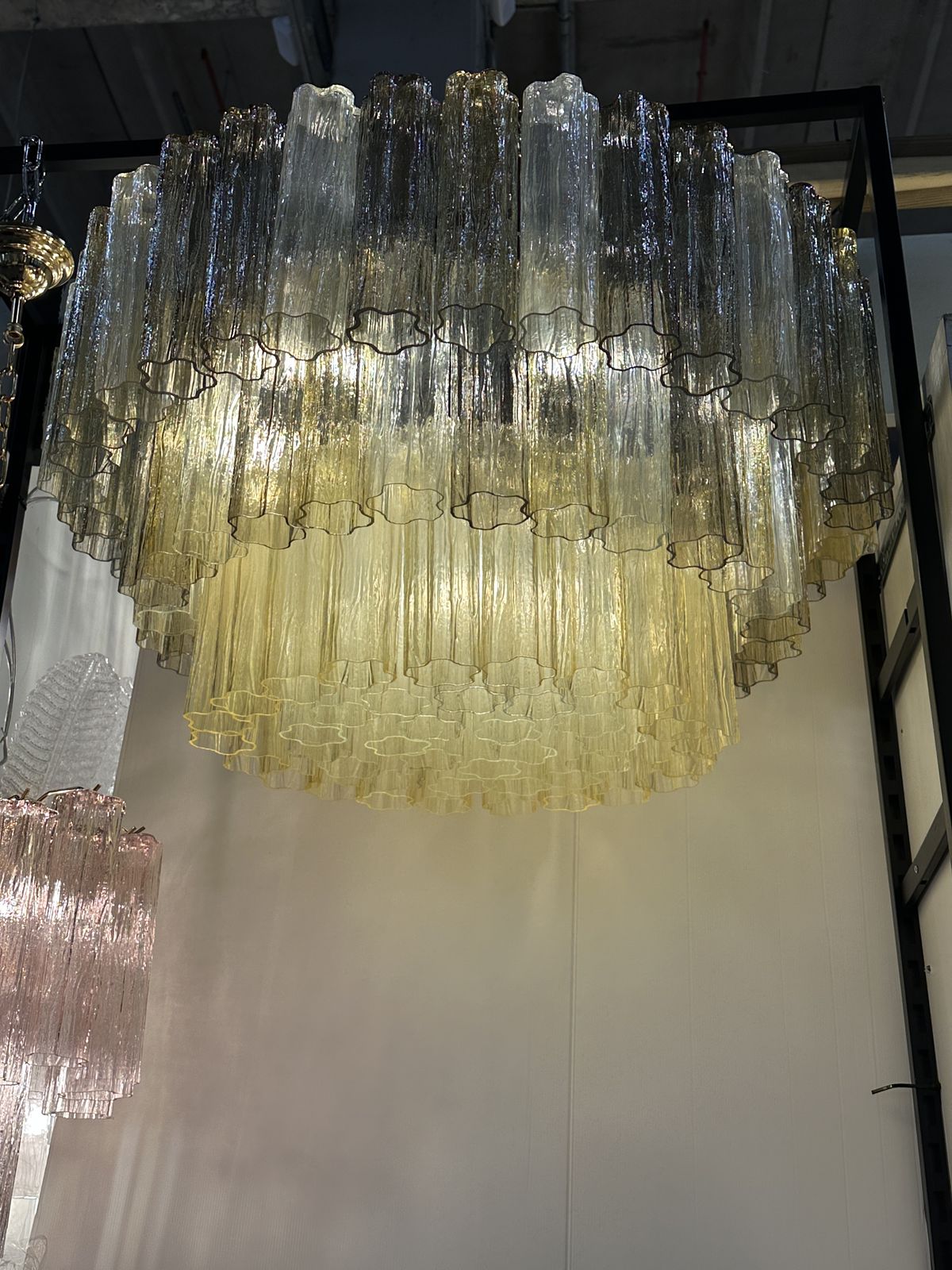 Mid Century Modern Italian Amber And Fumè "Tronchi" Murano Glass Chandelier By Simoeng photo for sale