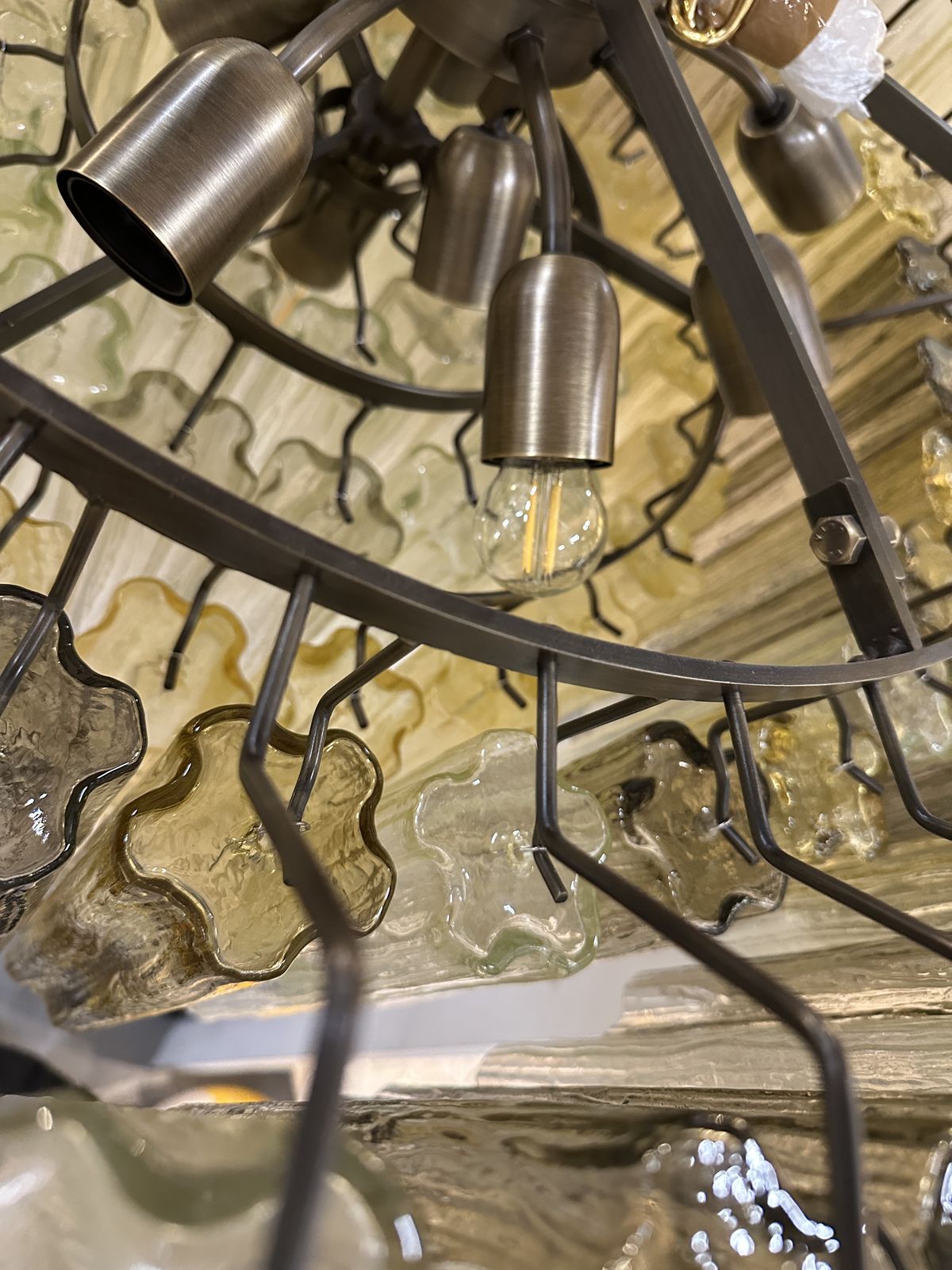 Mid Century Modern Italian Amber And Fumè "Tronchi" Murano Glass Chandelier By Simoeng photo vinterior