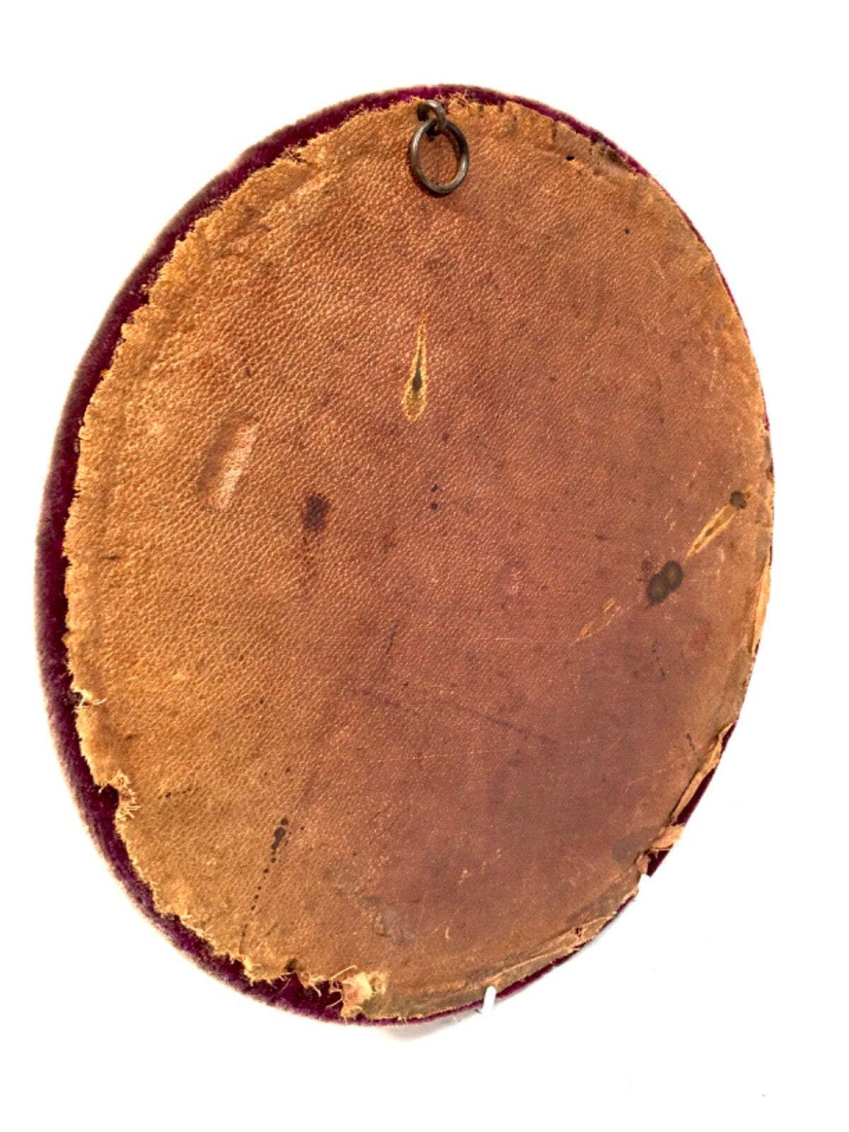 Antique Circular Wall Mirror With Velvet Red Fabric Border / Round Mirror C.1930 photo vinterior