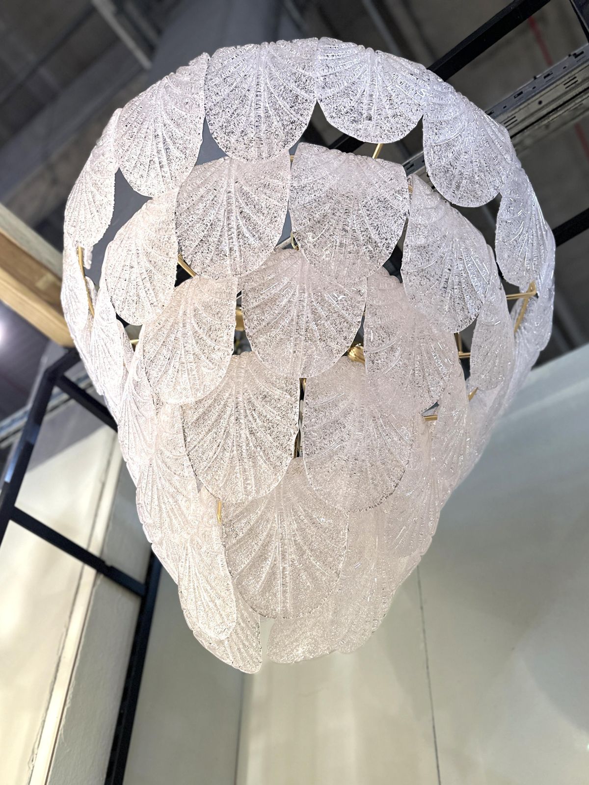Italian White Graniglia “Petals” Murano Glass Chandelier photo furniture