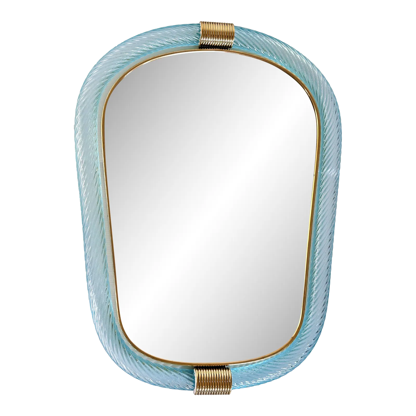 Venetian Azzure Murano Glass Wall Mirror With “Torciglione” Torchon In Barovier Style