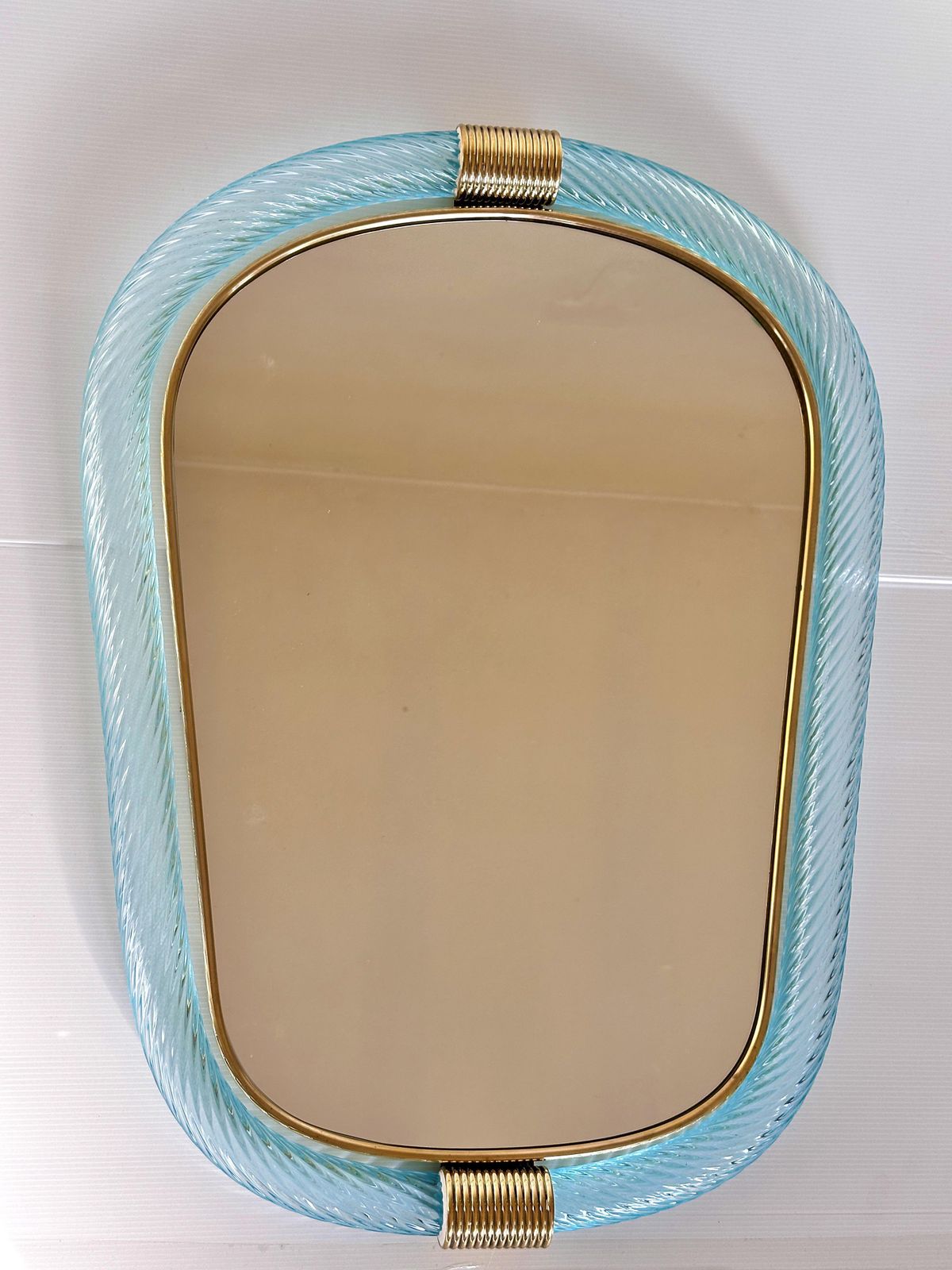 Venetian Azzure Murano Glass Wall Mirror With “Torciglione” Torchon In Barovier Style photo 6213.0