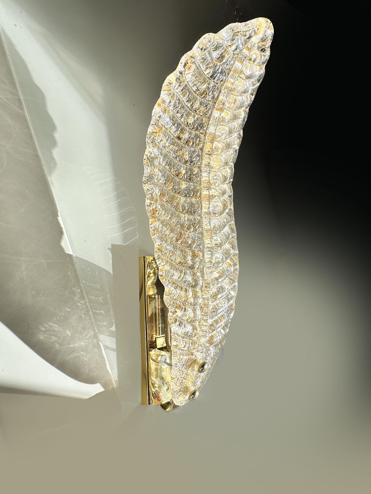 Italian Venetian Gold "Graniglia" Leave Murano Glass Walls Sconce   A Pair photo for sale