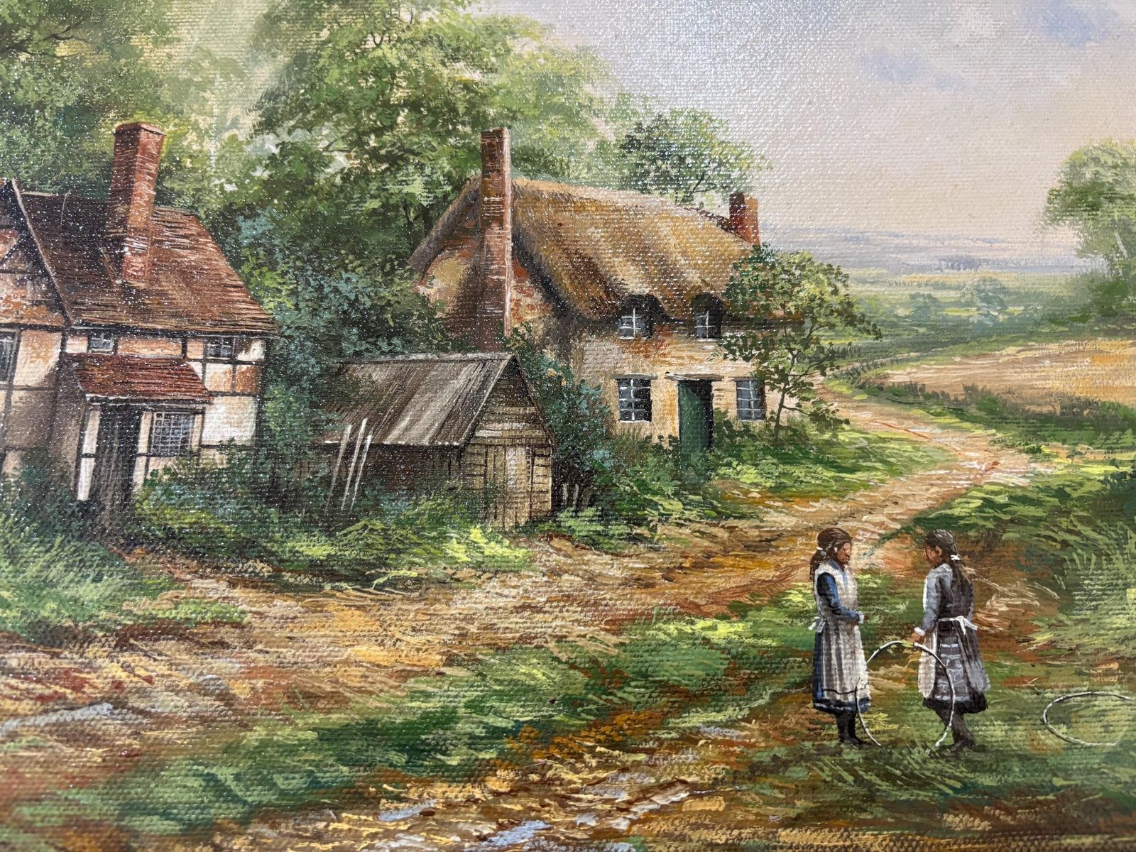 Chris D Howells Original Oil On Canvas " Children Playing" Ornate Gilt Frame photo Art