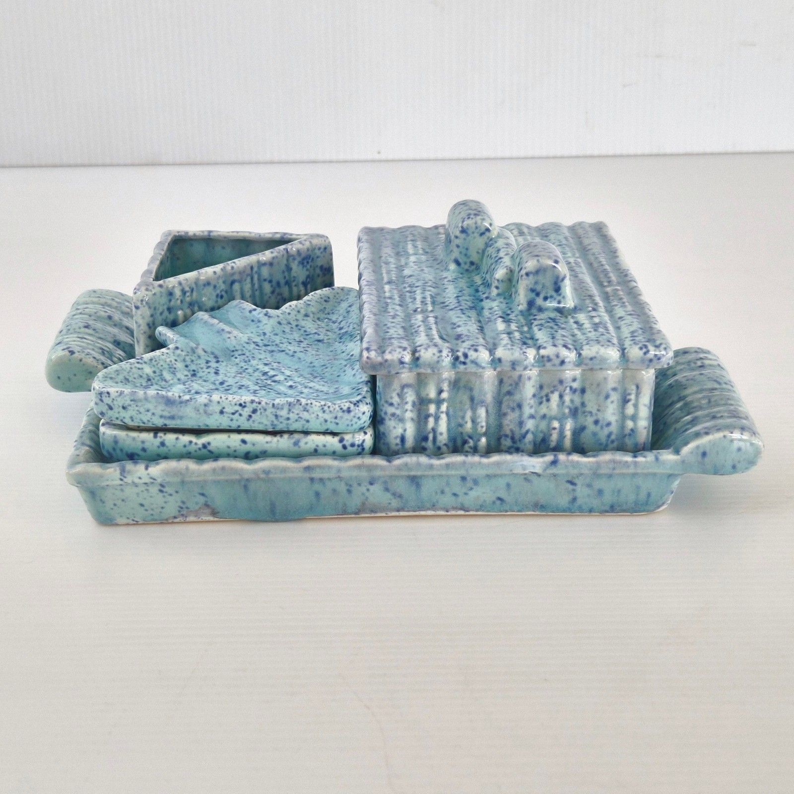 Vintage 1950 Italian 50s 1950s Rockabilly Blue Ceramic Tobacco Set photo furniture