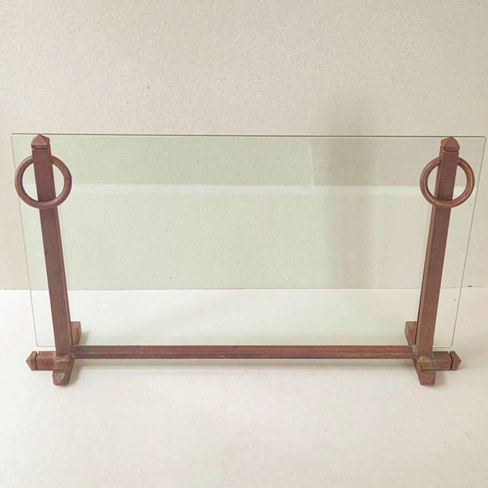 Vintage Modernist 1970 Metal & Glass Security Fireplace Firewall 70s 1970s