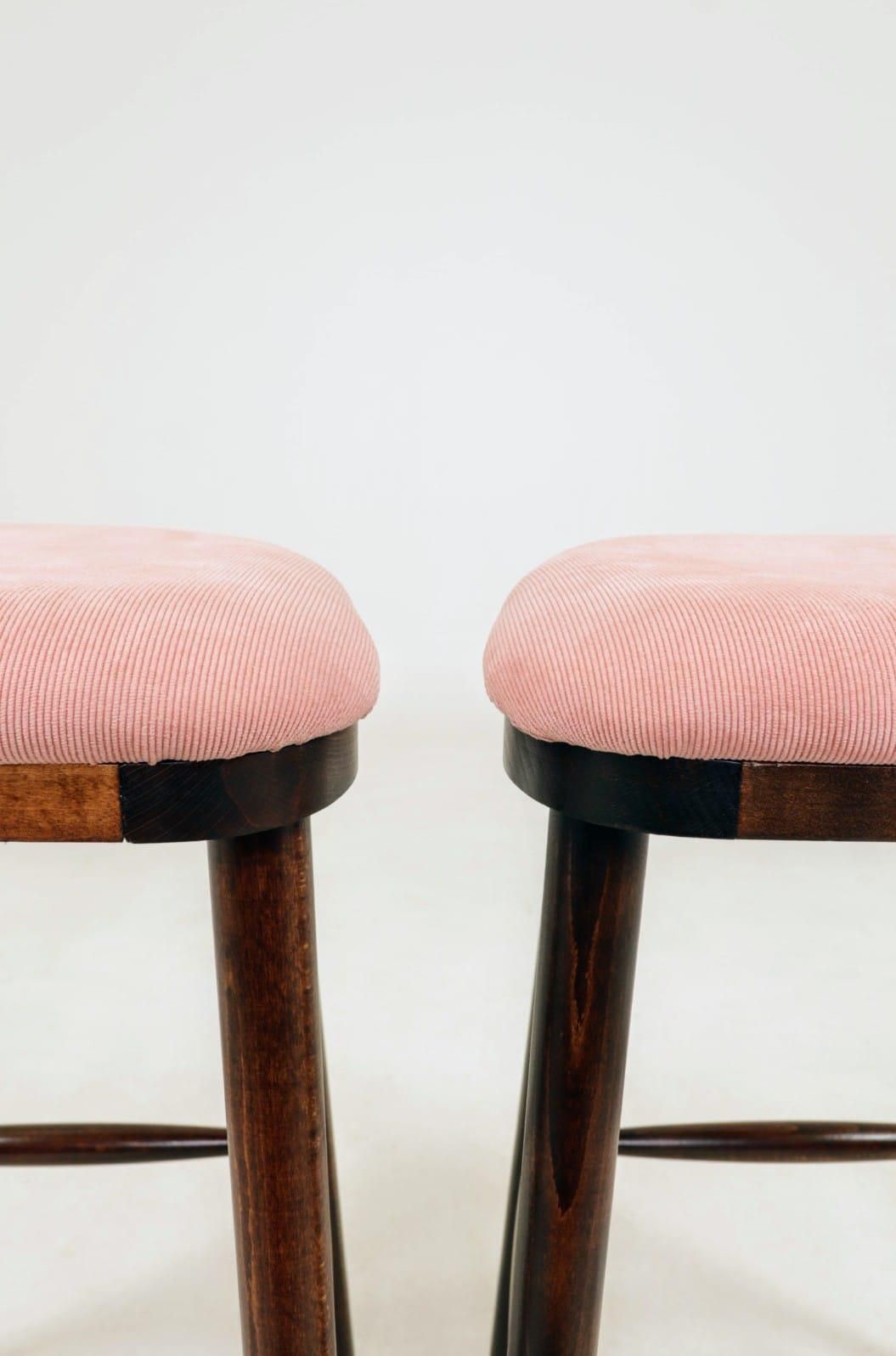 Furniture Pair Bar Stools In Vintage Style, Rose Corduroy Fabric photo