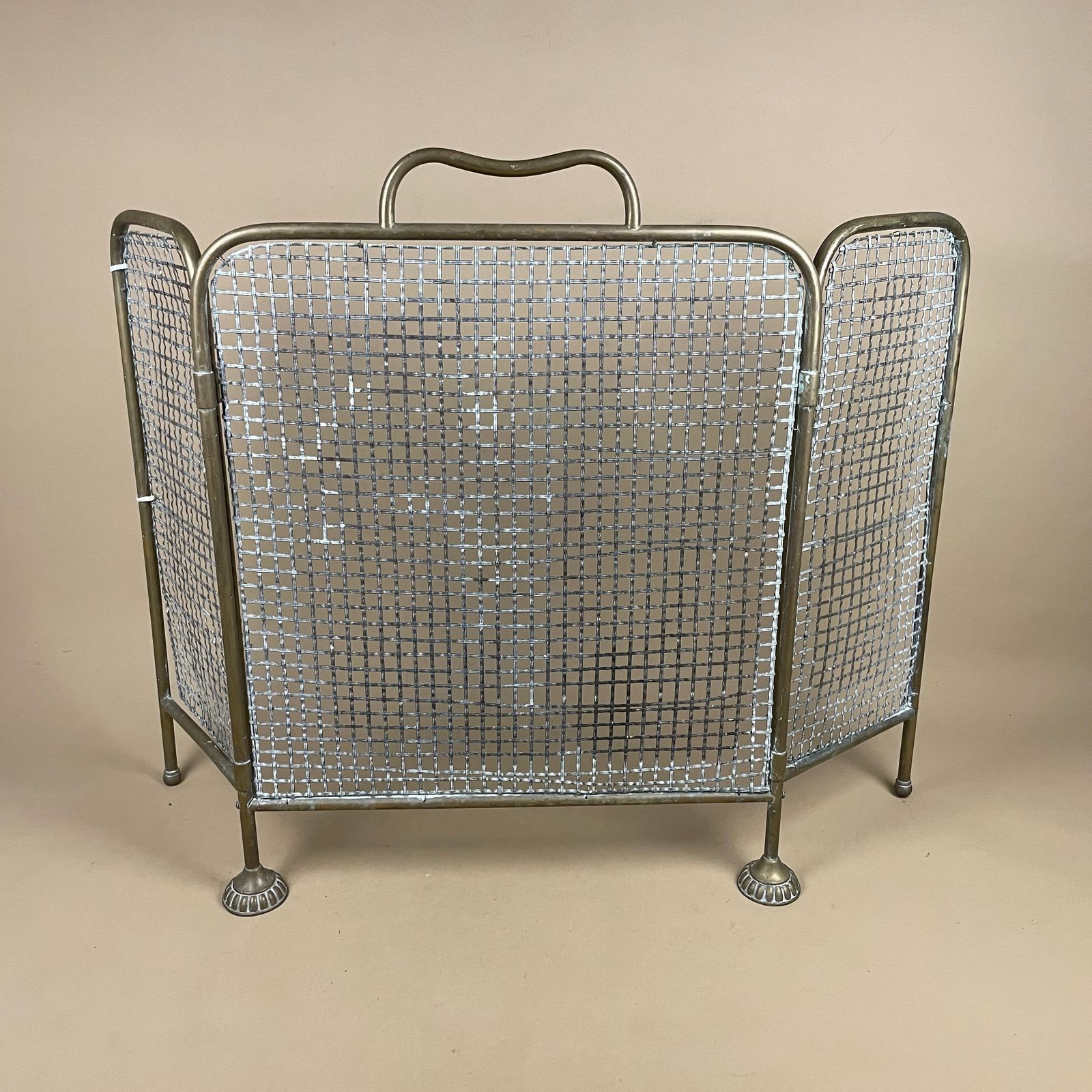 Antique Fireguard Fireplace Screen Gold Brass Metal Frame Vintage Fire Guard Fold Down Victorian Ornate Freestanding Pattern Mesh Rectangle