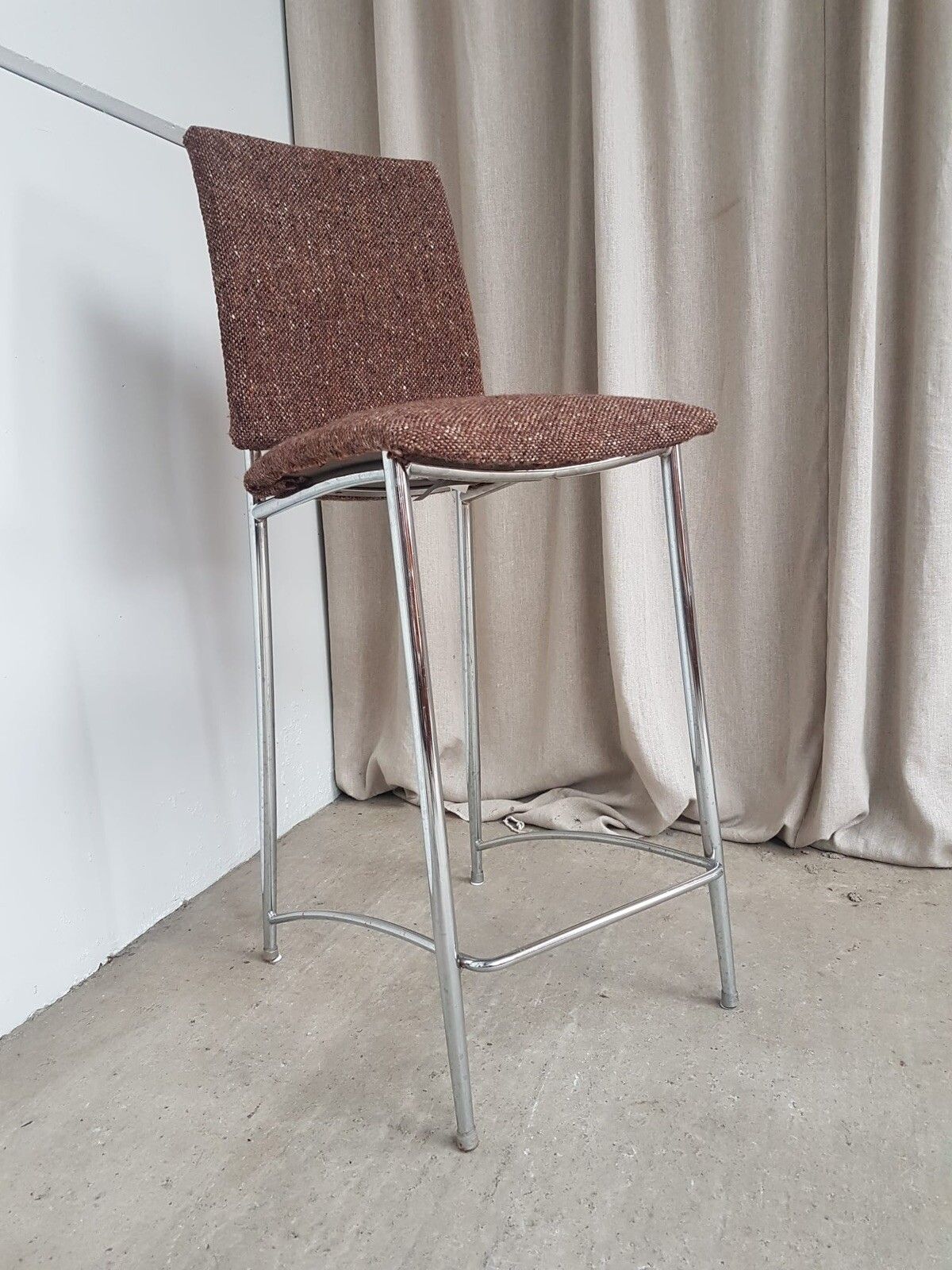Vtg Late Mid Century Italian 90s Chrome Kitchen Bar Stool Chair Scandi R278 photo vinterior