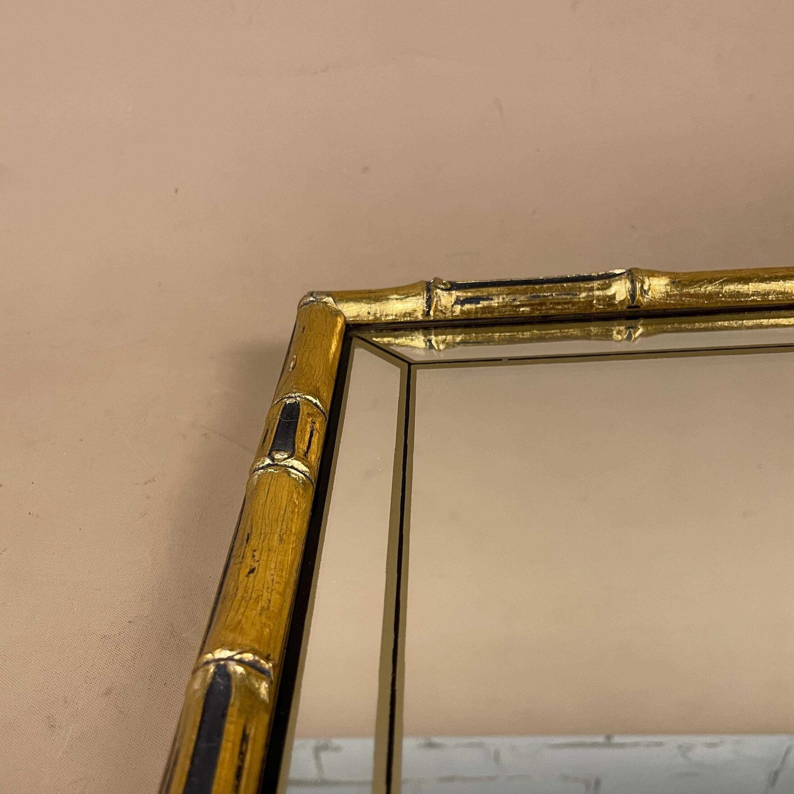 Vintage Gold Freestanding Mirror Wooden Frame Bamboo Style Ornate Gilt Frame Dressing Table Tabletop Mirror Or Wall Hanging Mirror photo buy