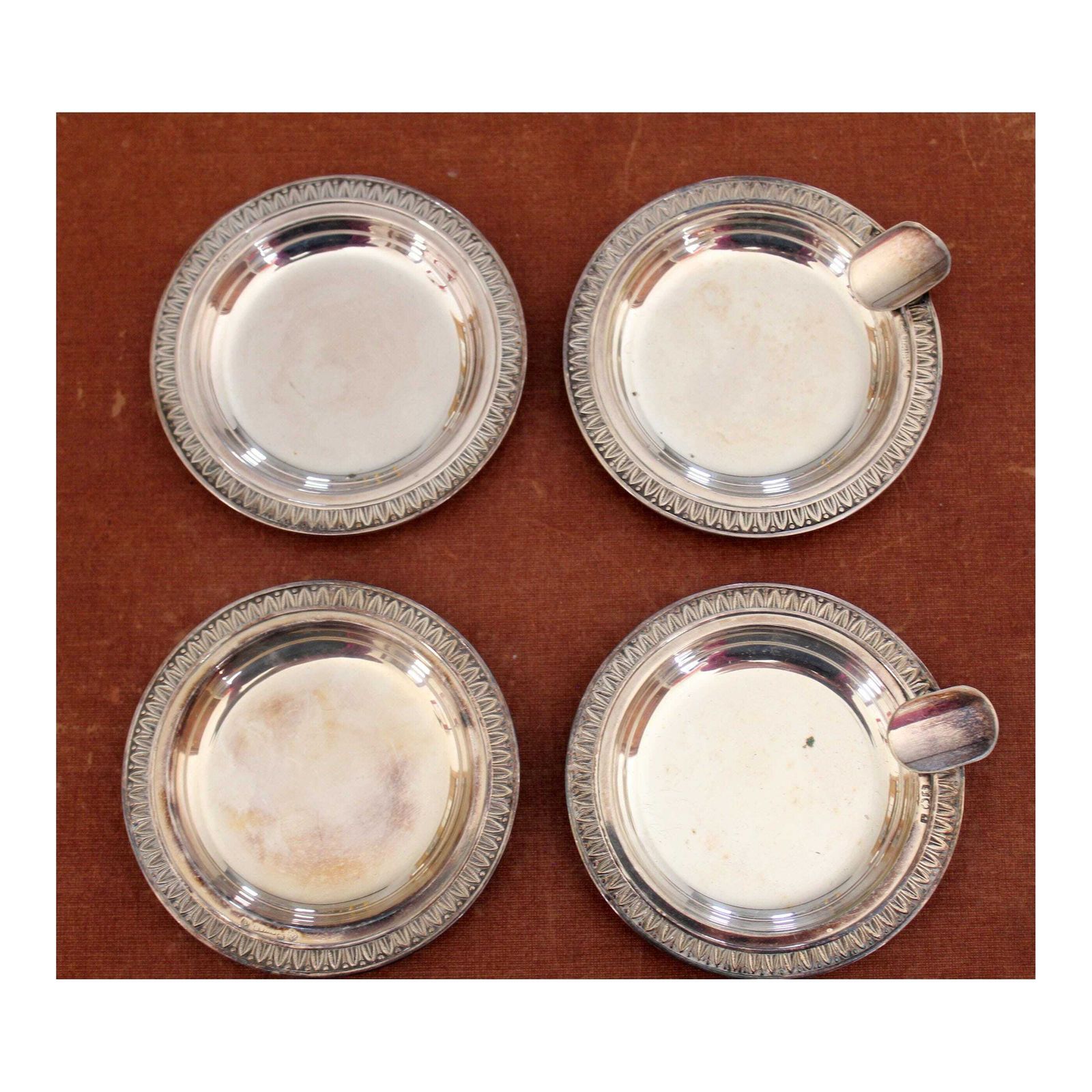 Set Of 4 Small Vintage Silver Plate Tray And Ashtray, One Sturbelle, 3 Sivar Delheid Brussels Belgium, High Quality No 1, Louis XVI Design