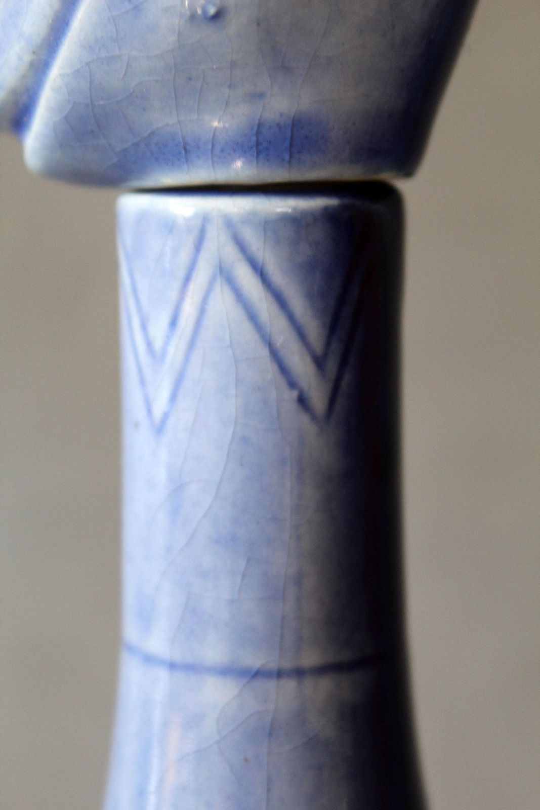 photo for sale Antique Art Deco German Blue Ceramic Monkey Decanter, Comical, Schafer Style, Figural, Handpainted, Missing Cork Stopper, Some Crazing