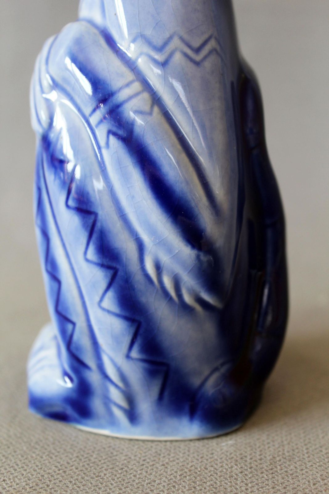 Home Decor Antique Art Deco German Blue Ceramic Monkey Decanter, Comical, Schafer Style, Figural, Handpainted, Missing Cork Stopper, Some Crazing photo