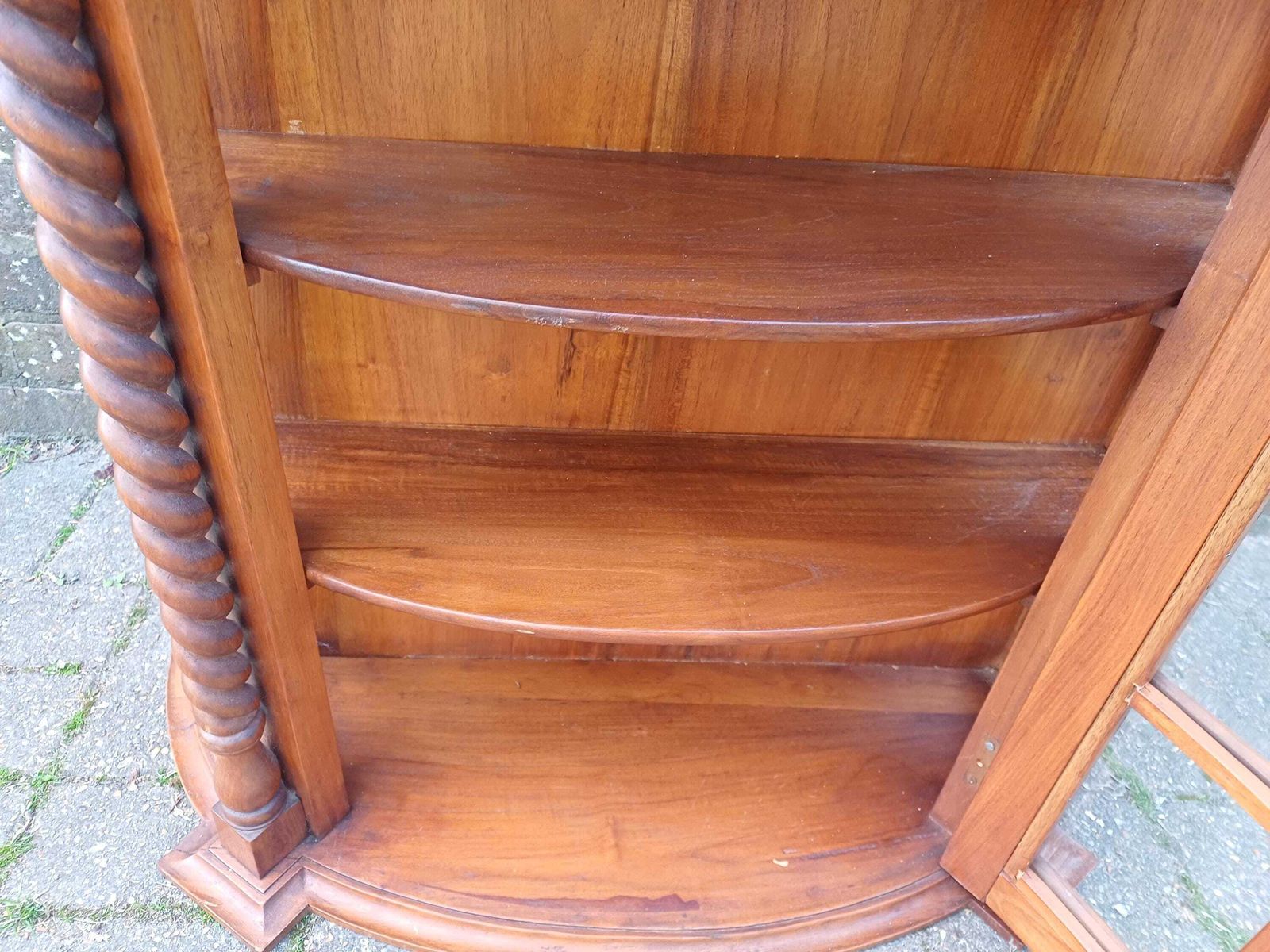 Vintage French Style Glazed Display Cabinet Barley Twist Columns Bevelled Glass Hardwood Cupboard Carved Wood Shelving Free Hand Delivery photo Furniture