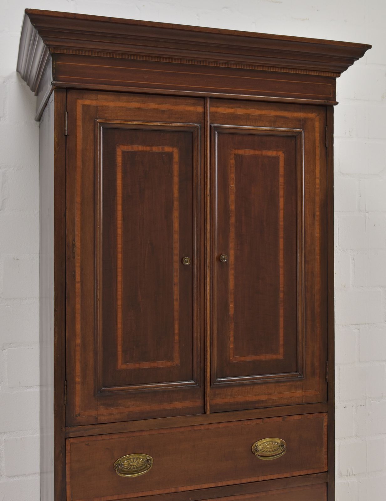 photo furniture Antique! Narrow Mahogany Cabinet, Restored, England, Circa 1900. Small Vertiko.