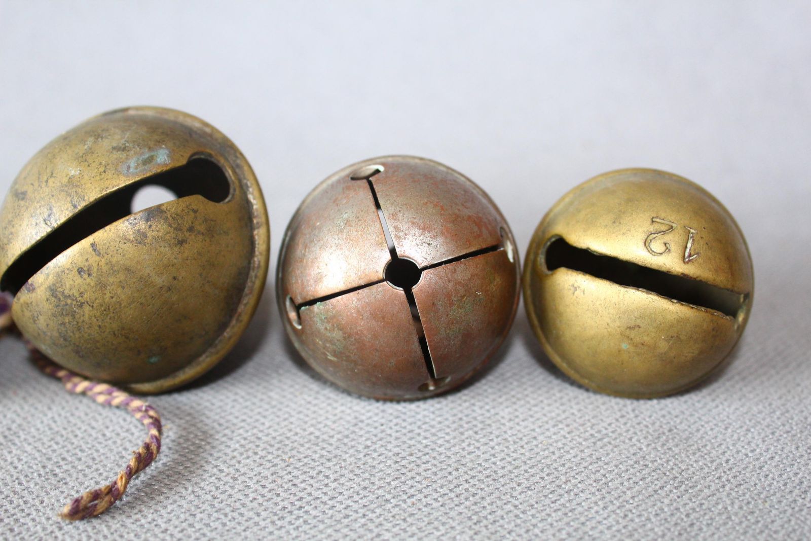 Set Of 5 Antique Copper And Brass Grelot Bell, French Bell, Sleigh Bell, Jingle Bell, Fishing Bell, Instrument, Crotal Bell, Animal Bell photo Home Decor