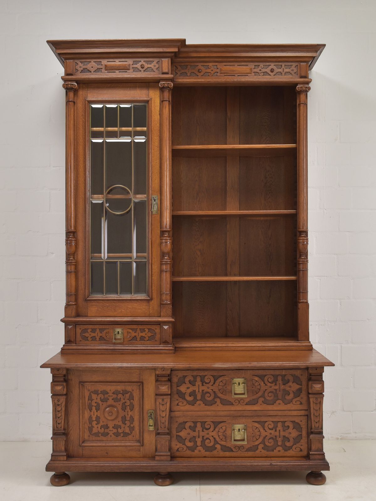 Antique! Restored Oak Bookcase, Gründerzeit Style, Display Cabinet, Bookcase photo furniture