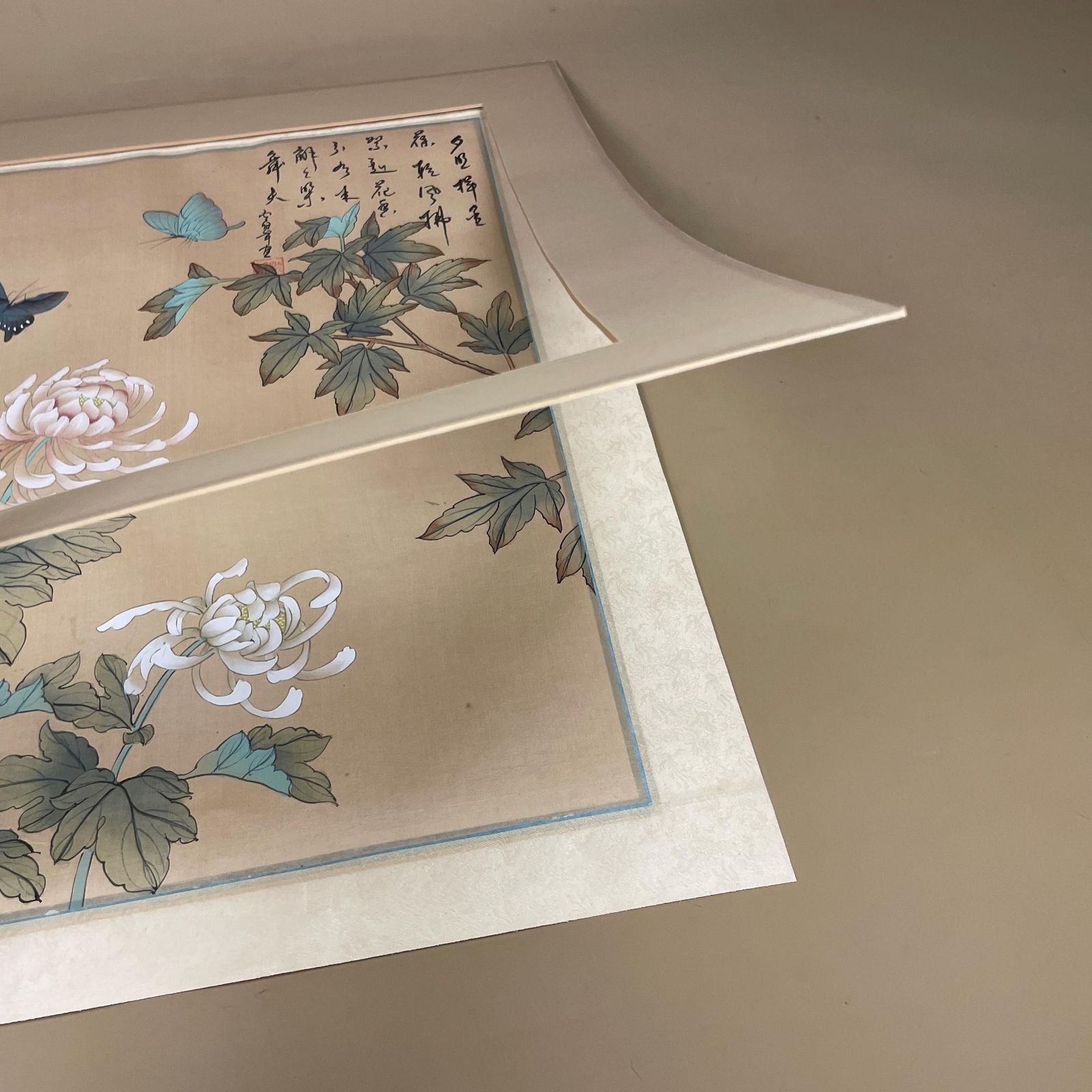 Butterly Flower Picture Hand Painted On Silk Oriental Art Painting Unframed Botanical Artwork Chinese Asian Style photo 85.0