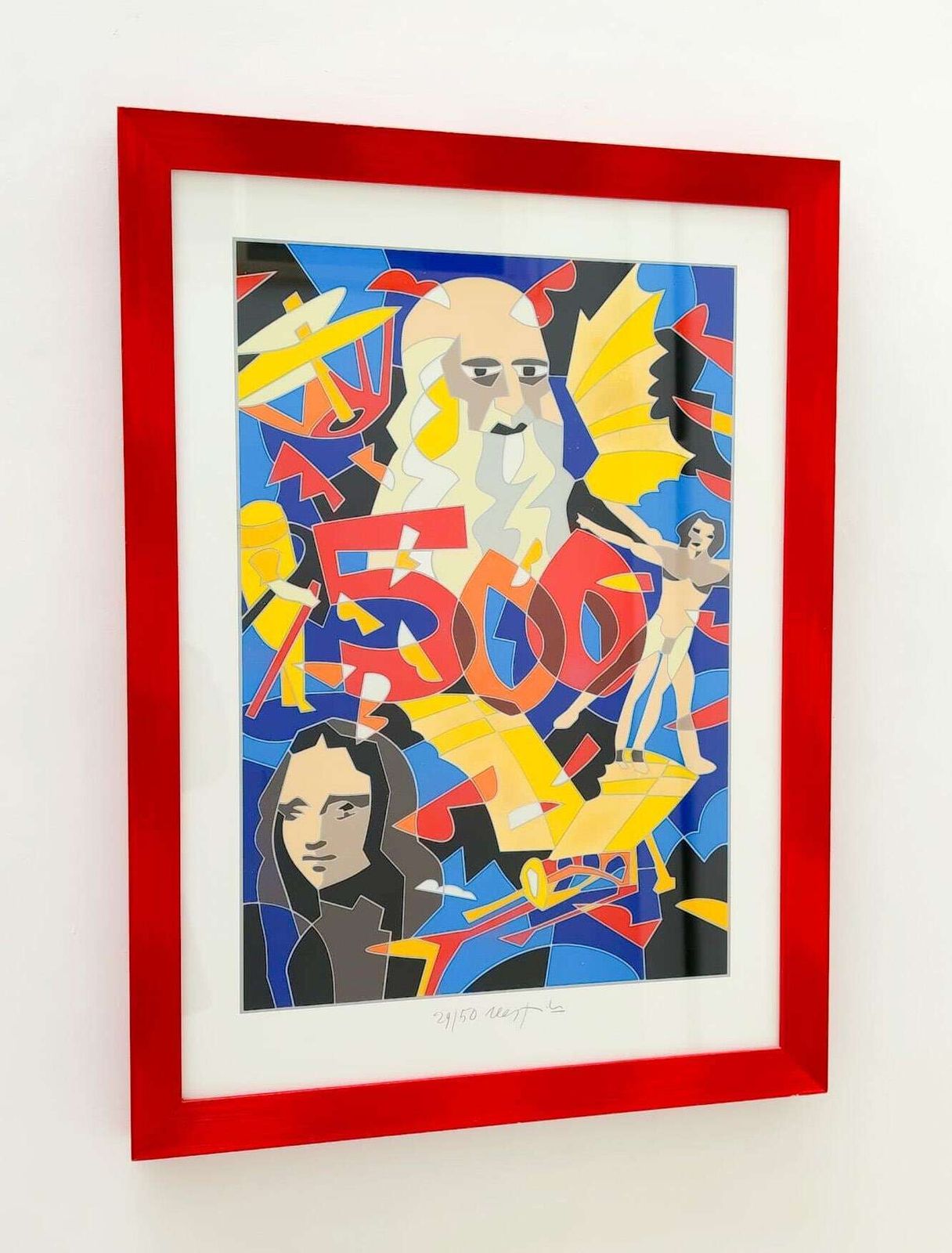 Peinture multiple en sérigraphie polymatière, 500 Years Of Leonardo Da Vinci, par Ugo Nespolo