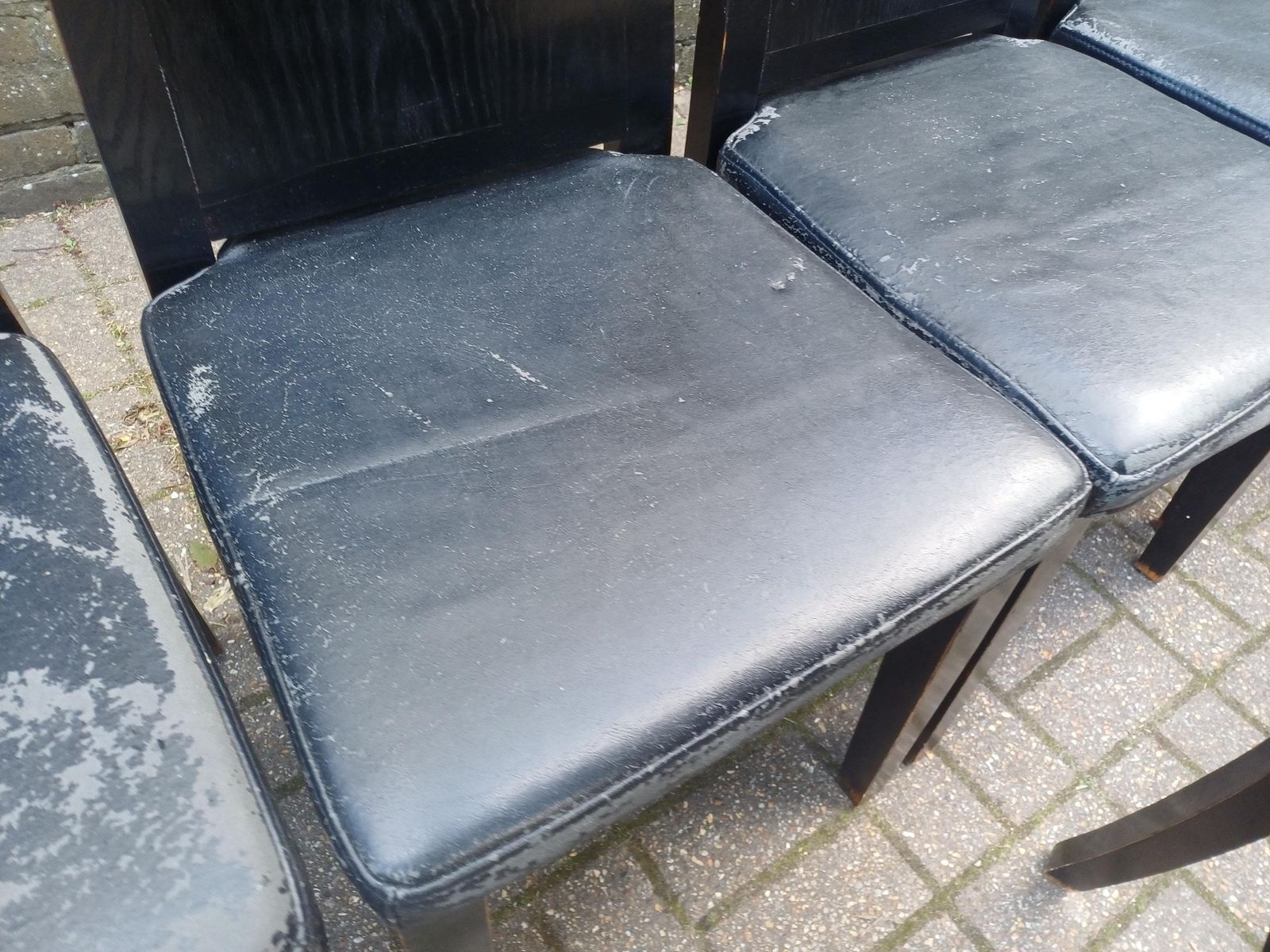 Classic Set Of 8 Lombok Black Dining Chairs 1980s Oriental Style Hardwood Vintage Distressed Finish Free Hand Delivery photo 895.0