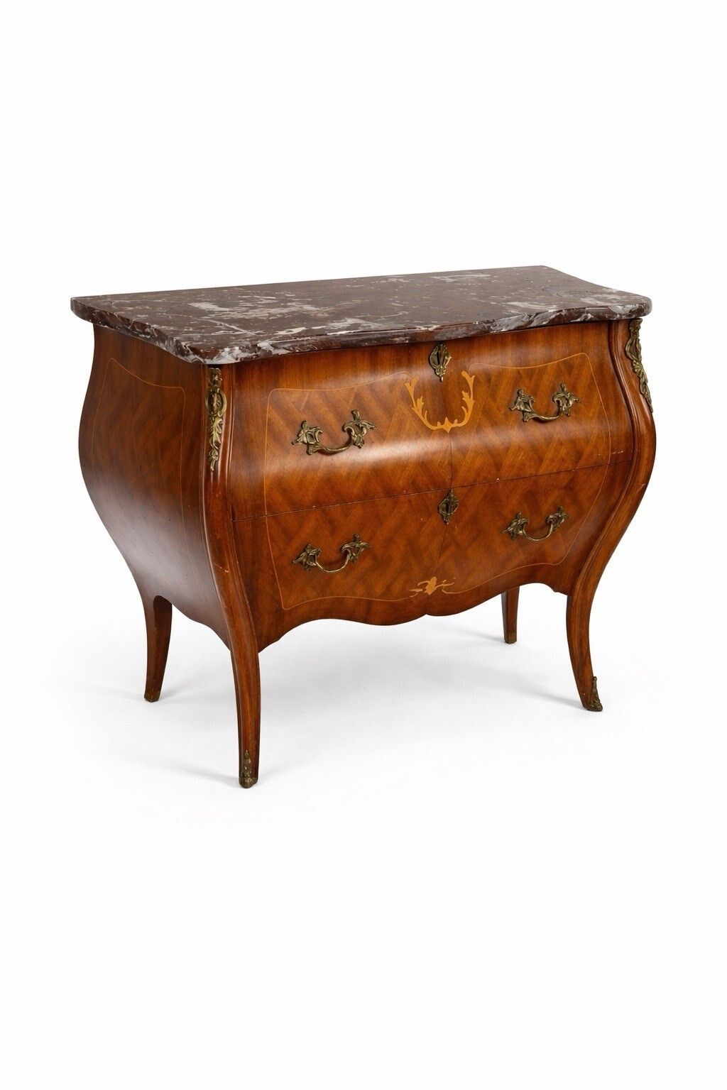 French Style Bombe Chest Of Drawers Marquetry Detail   Commode Marble Top photo furniture