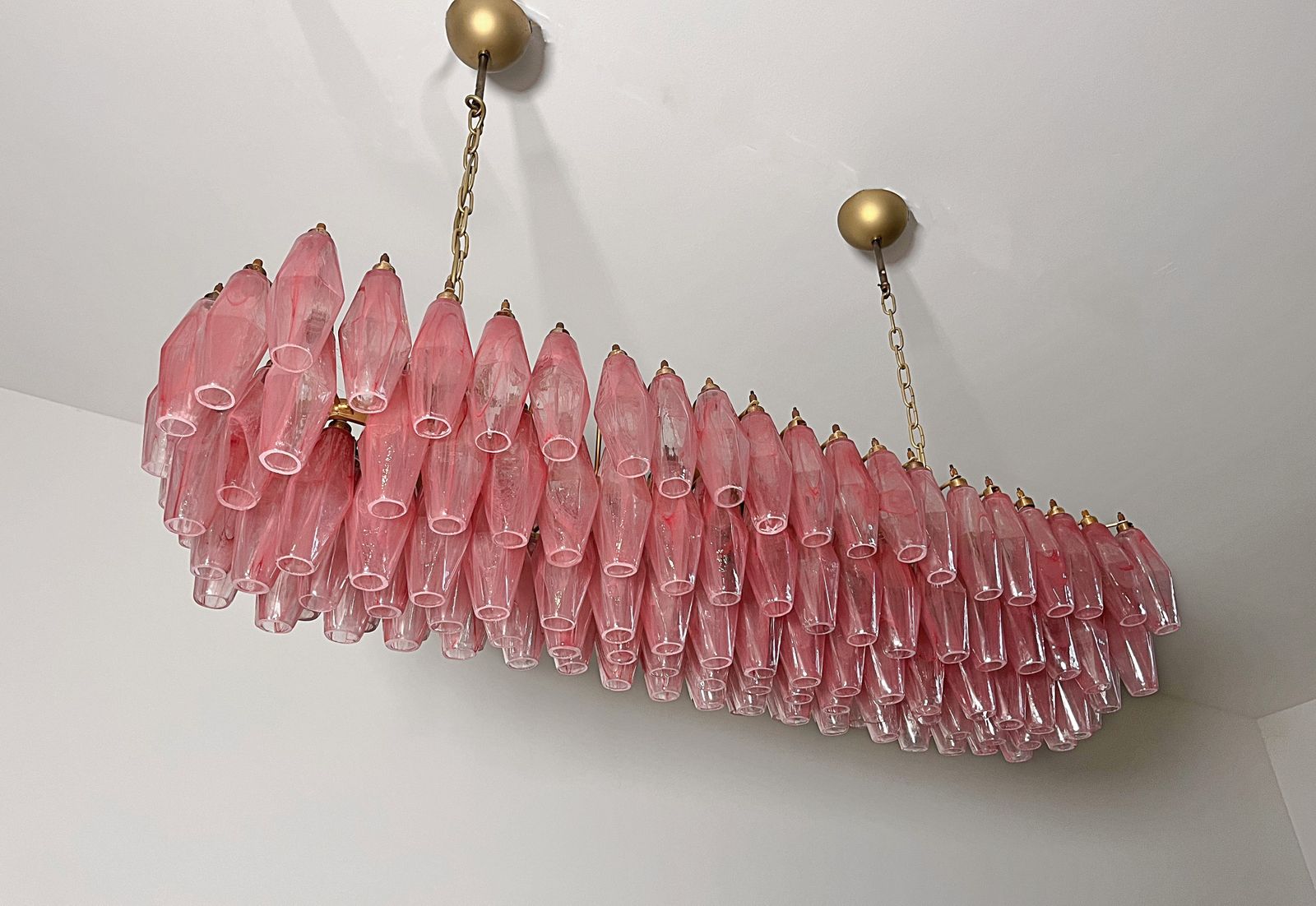Elegant Murano Poliedri Chandelier   Carlo Scarpa   138 Pink Alabaster Glasses photo vintage