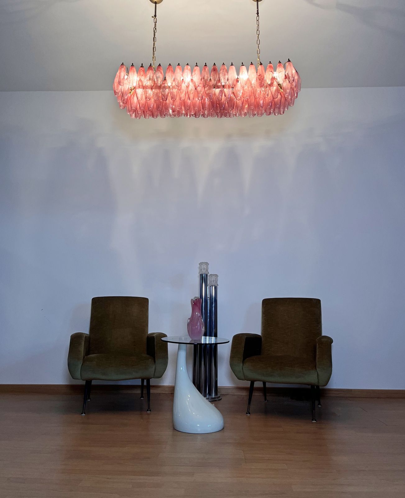 2990.0 Elegant Murano Poliedri Chandelier   Carlo Scarpa   138 Pink Alabaster Glasses photo