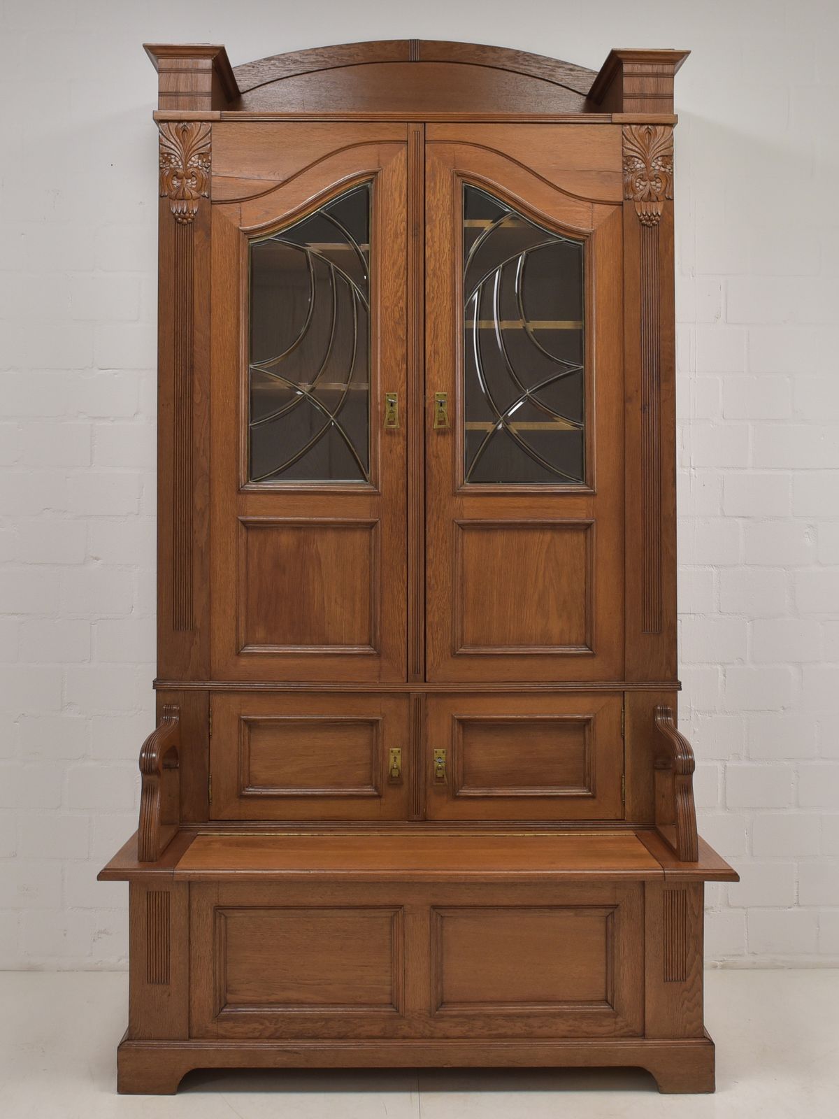 Antique! Restored Art Nouveau Oak Bookcase With Storage Bench. Library Cabinet photo furniture