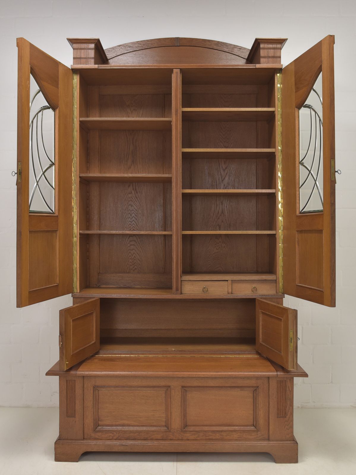 Antique! Restored Art Nouveau Oak Bookcase With Storage Bench. Library Cabinet photo for sale